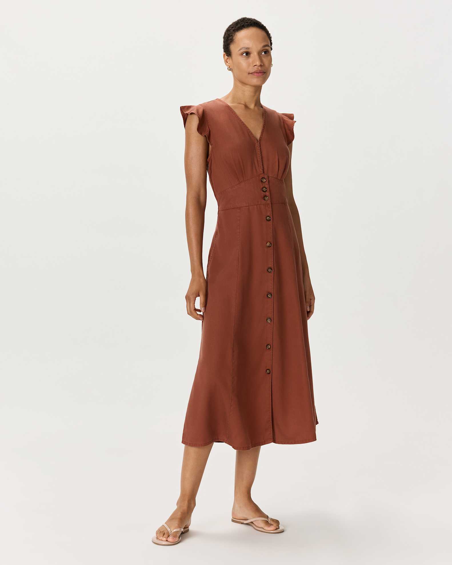 Vintage Wash Tencel Button Front Midi Dress in Terracotta Vintage Wash Tencel Button Front Midi Dress in Terracotta