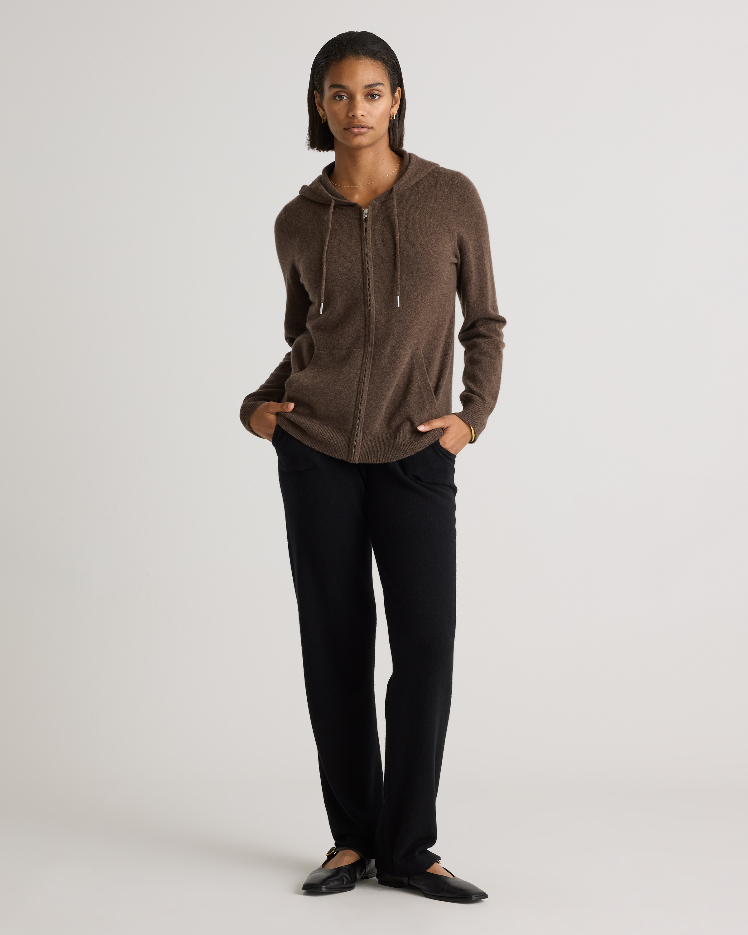 Cashmere Zip Hoodie in Brown