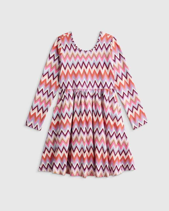 Multi Chevron Organic Cotton Long Sleeve Skater Dress