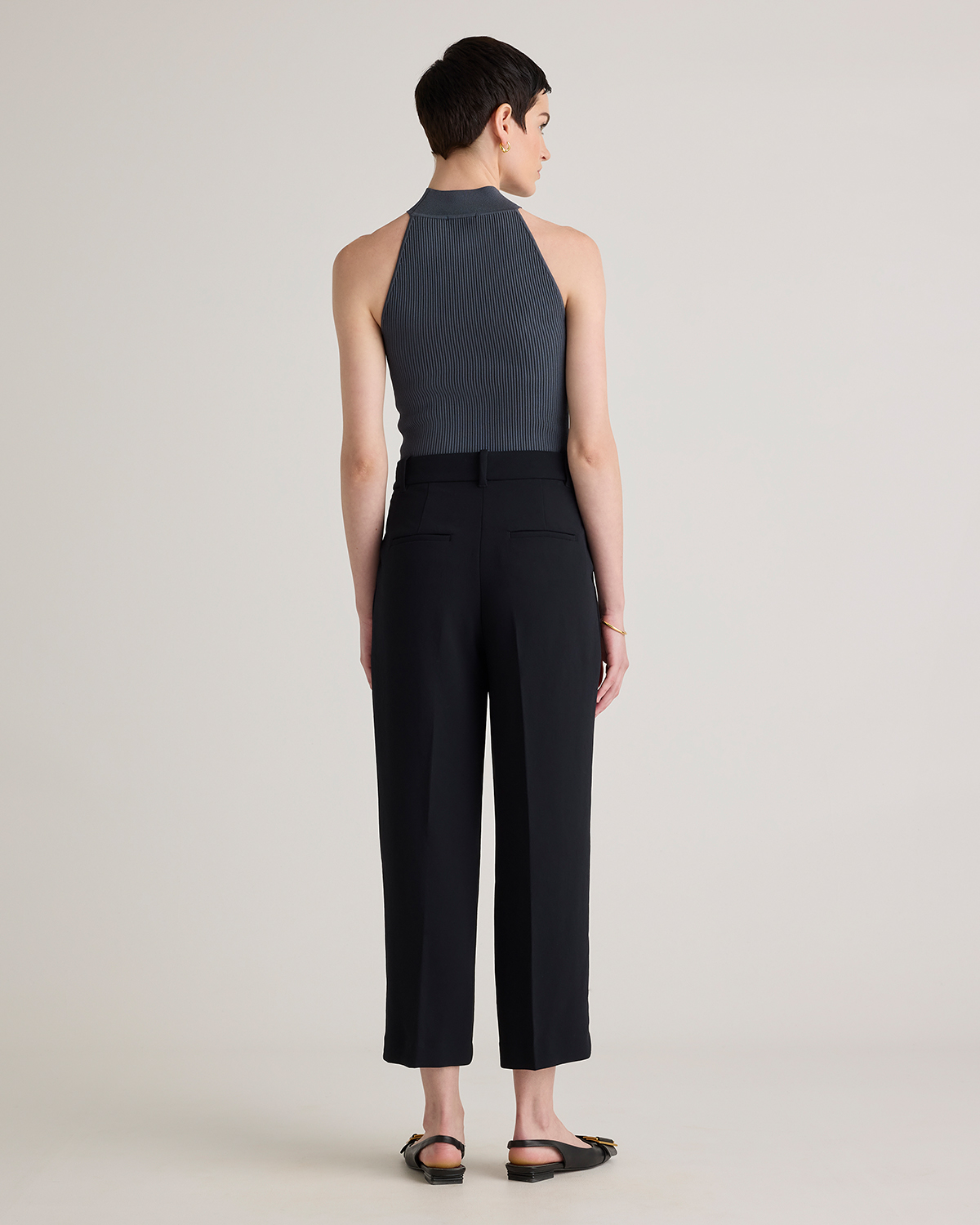 Cropped High Neck Ribbed Knit Tank