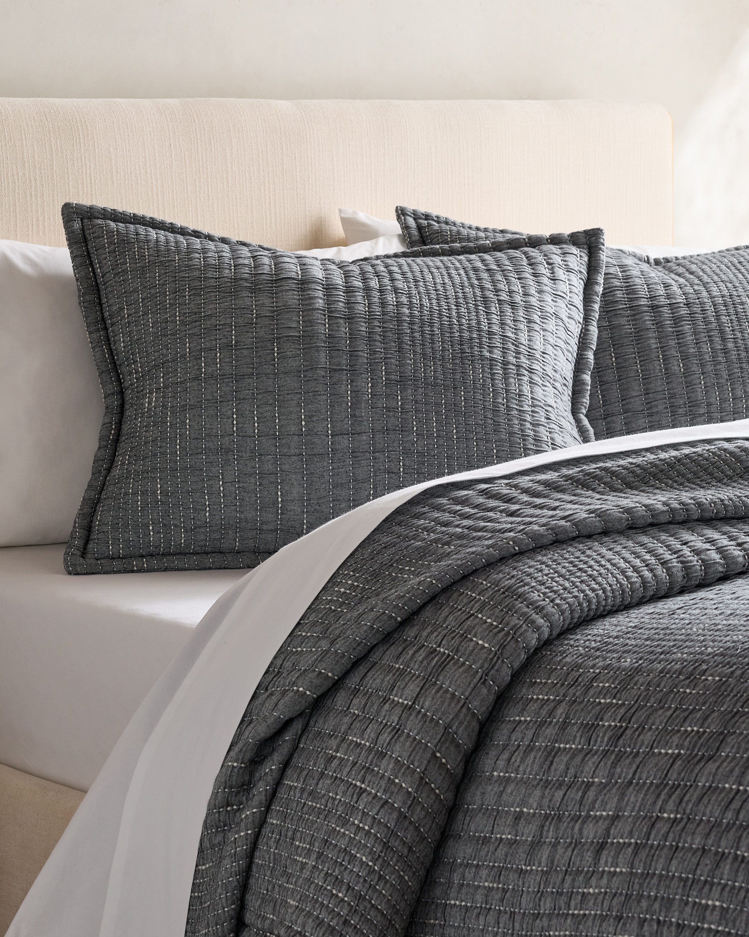 Charcoal Organic Cotton Channel Stitch Sham Set
