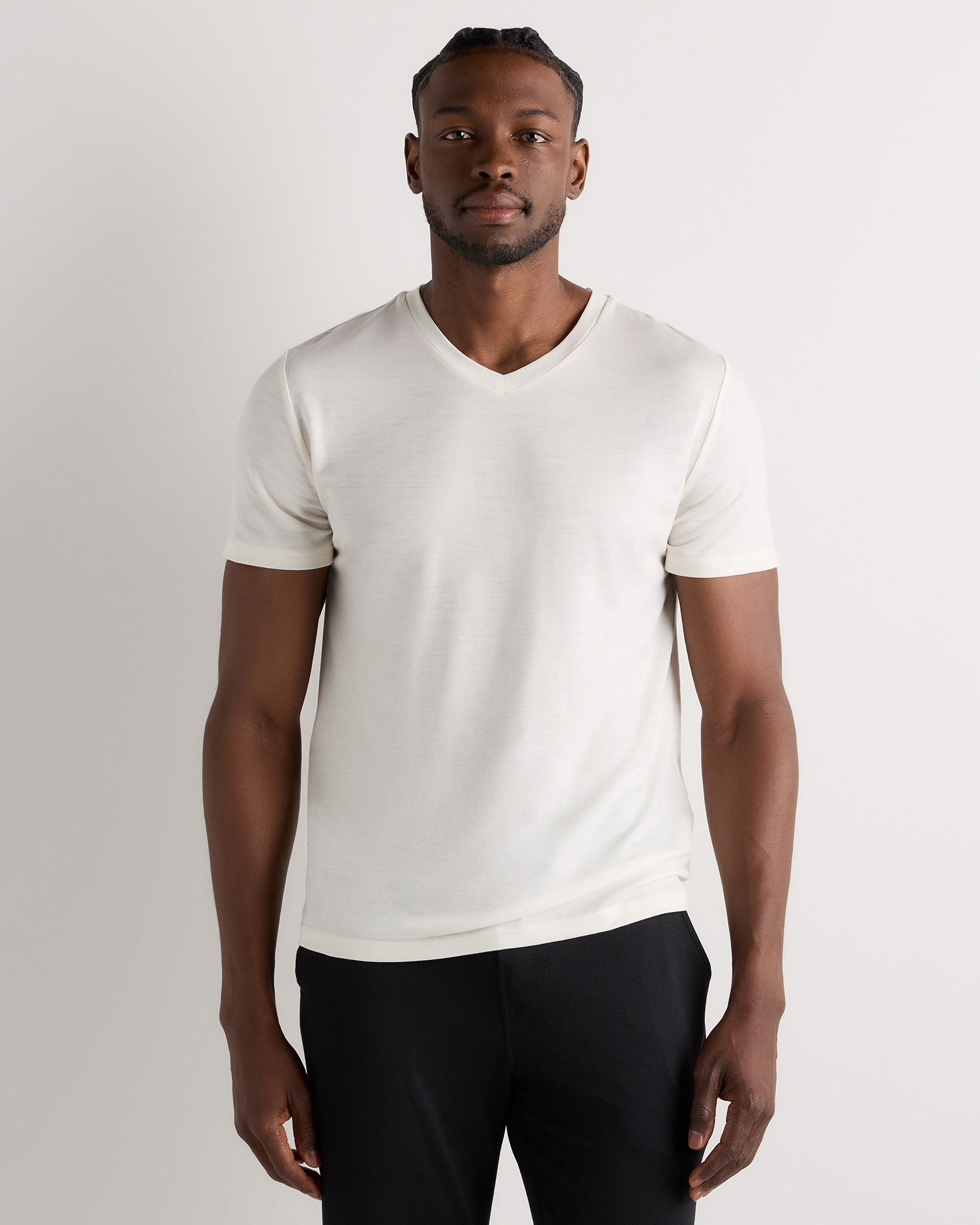 Off-White 100% Merino Wool All-Season V-Neck Base Layer Tee