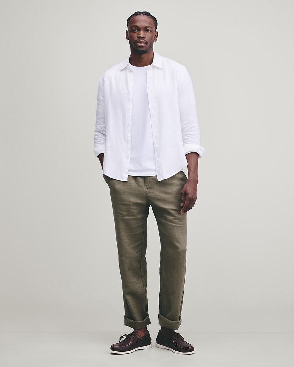 White 100% European Linen Relaxed Long Sleeve Shirt