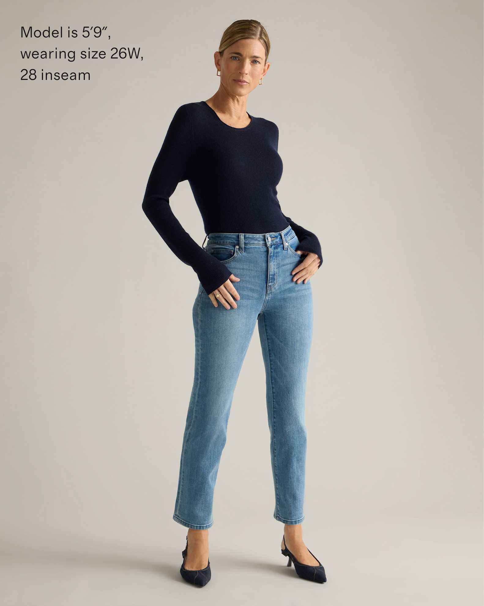 Stretch High Rise Straight Jeans - 28