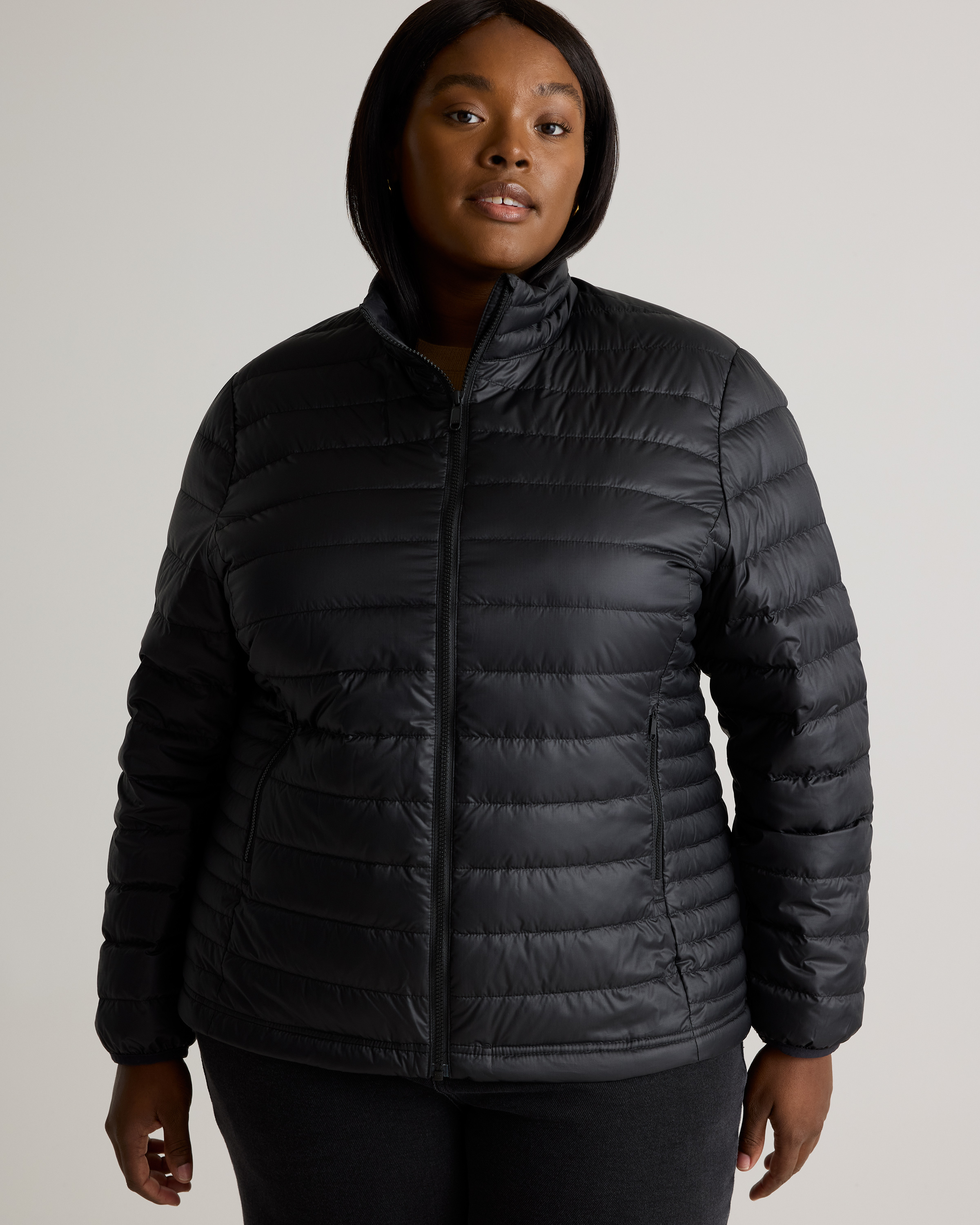 Lightweight Down Packable Puffer Jacket Plus Size in Black