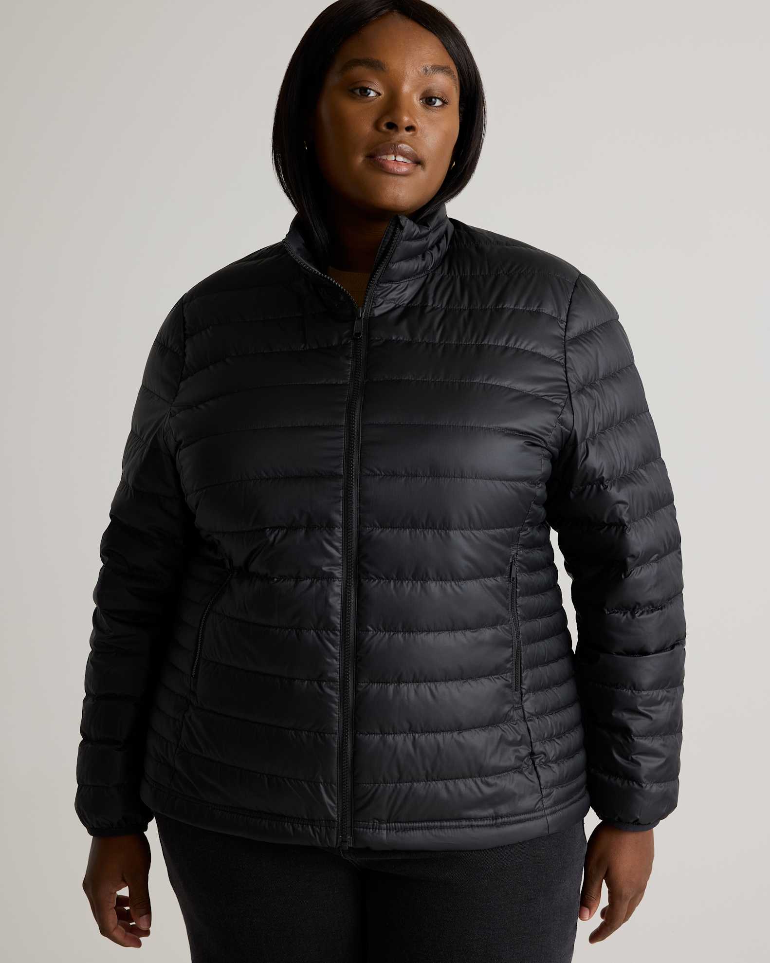 Lightweight Down Packable Puffer Jacket Plus Size in Black