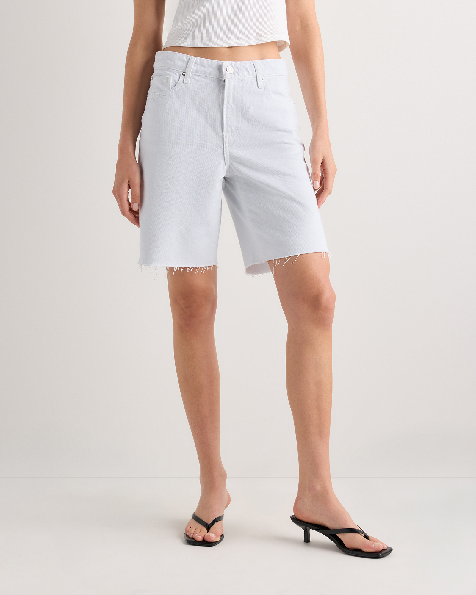 Whiteout Raw Hem Maya Rigid Bermuda Shorts