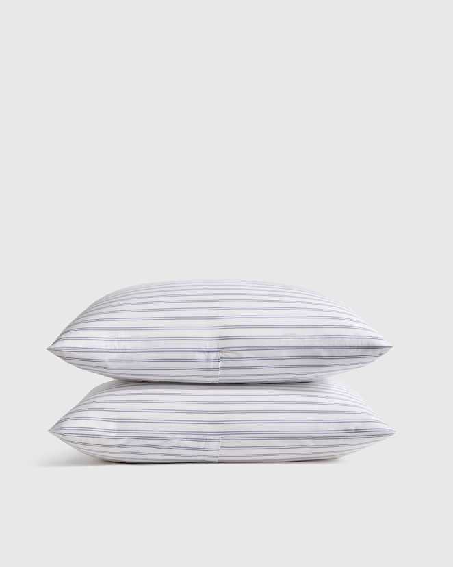 White/Mineral Organic Crisp Percale Double Stripe Sham Set