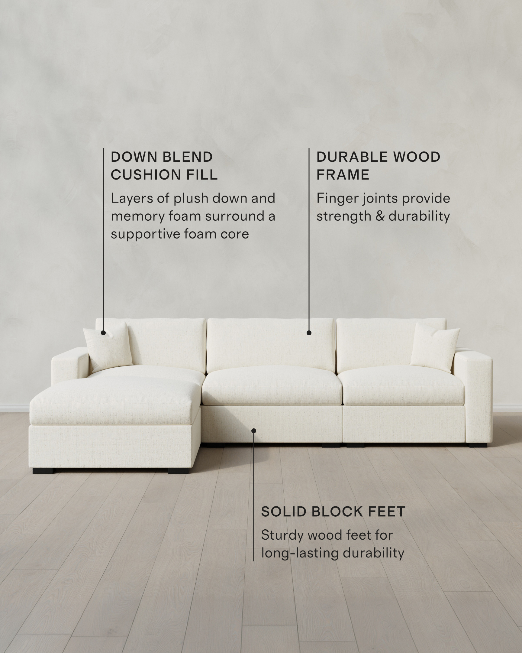 Oasis 4-Piece Chaise Sectional in Performance Chenille-Linen Blend in Snow