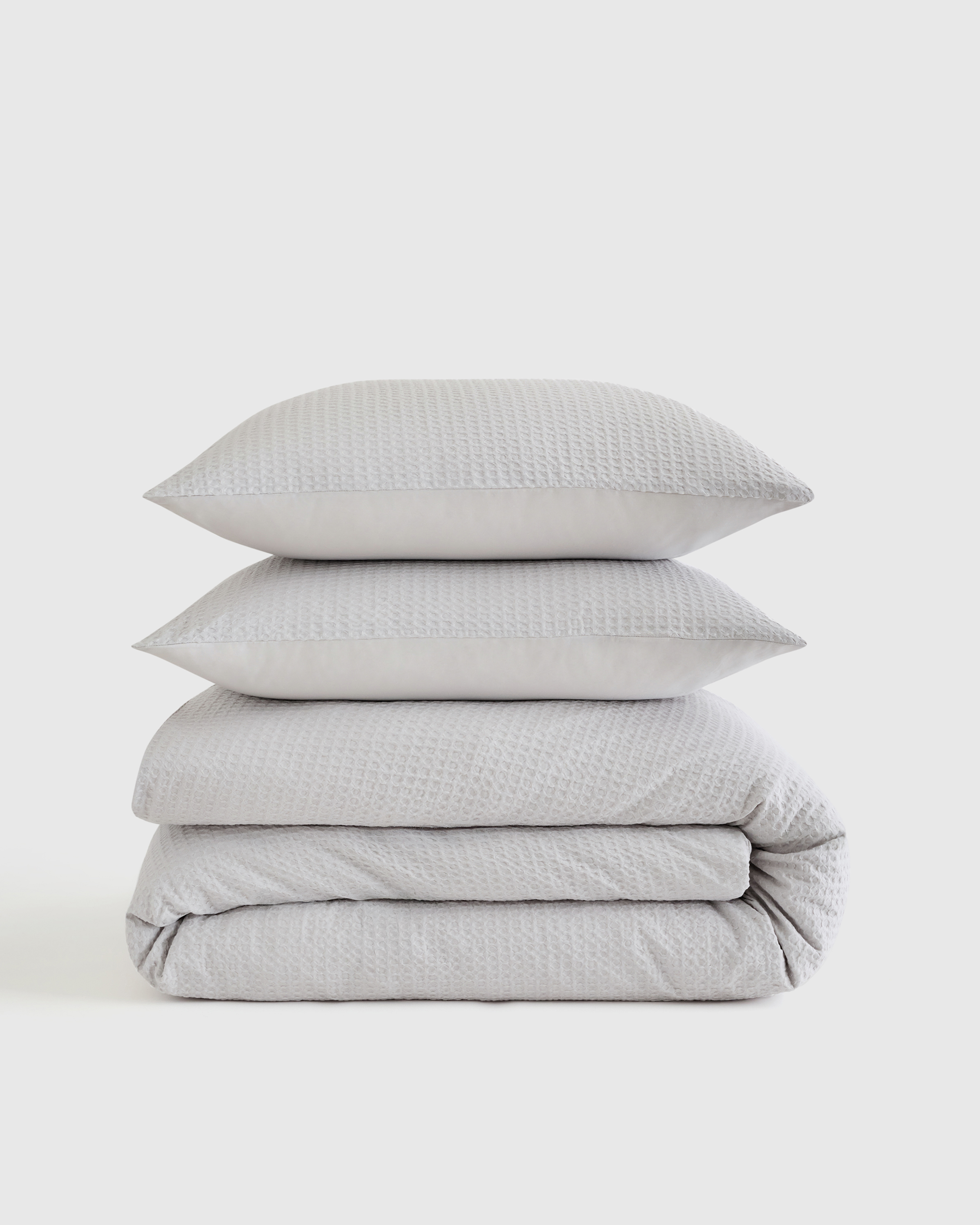Organic Luxe Waffle Duvet Cover Set in Light Grey - Main Image