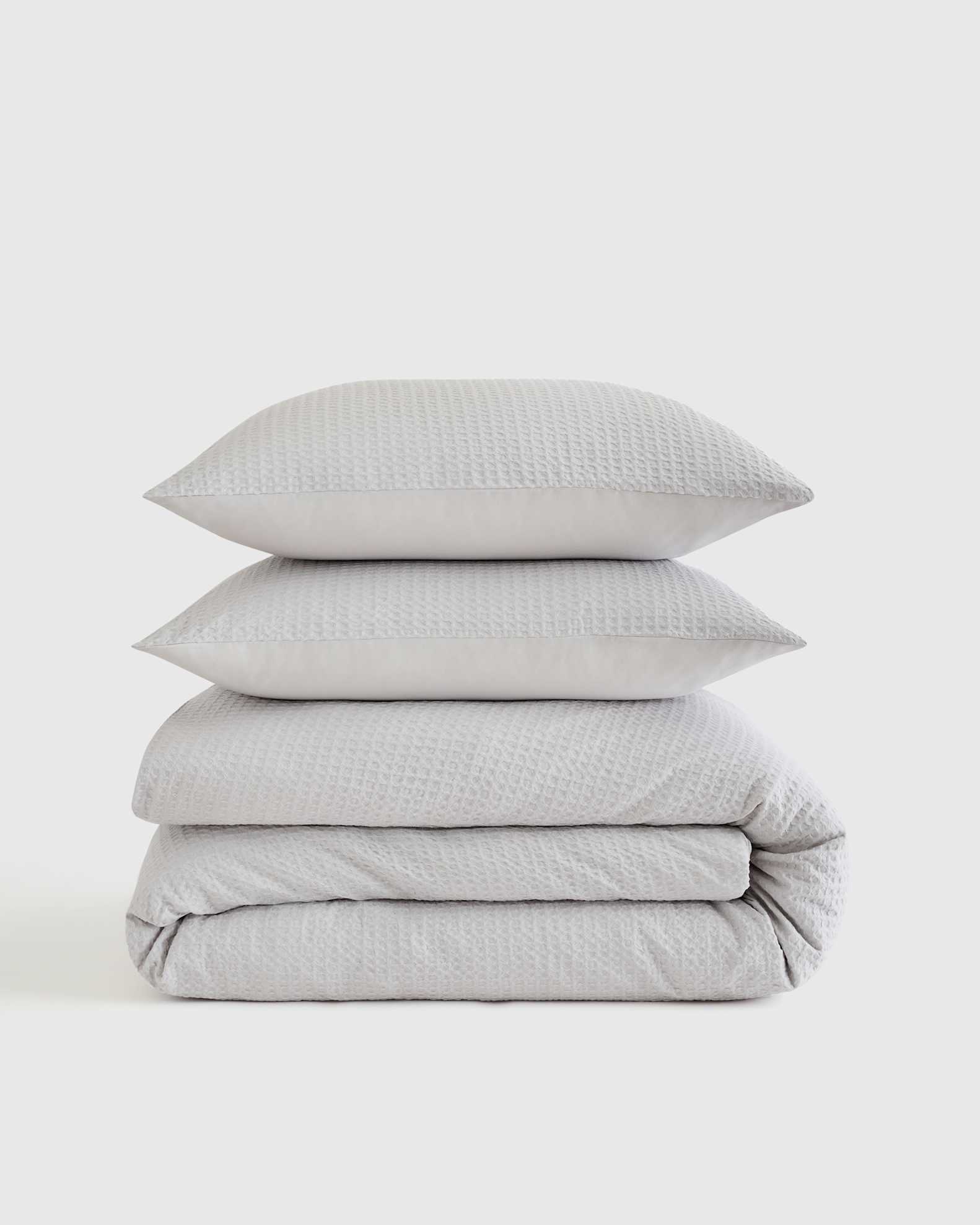 Organic Luxe Waffle Duvet Cover Set in Light Grey