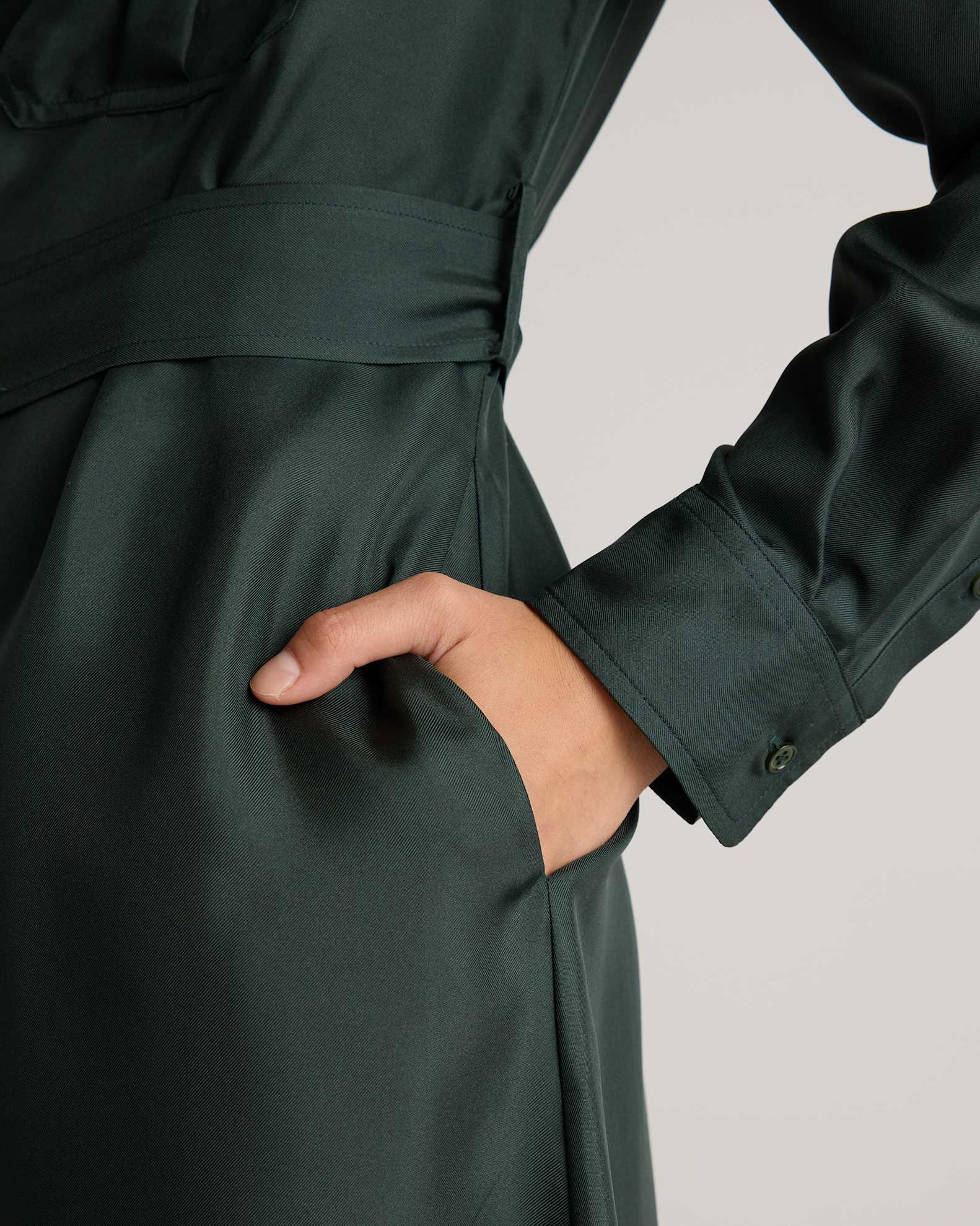 100% Silk Twill Utility Shirt Dress in Forest Green 100% Silk Twill Utility Shirt Dress in Forest Green