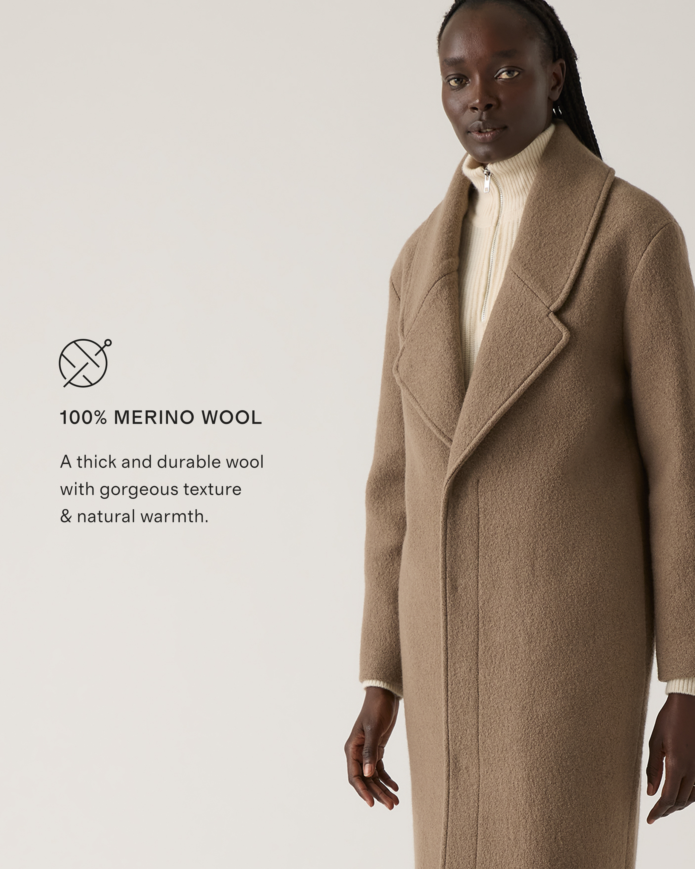 100% Merino Wool Shawl Collar Long Coat