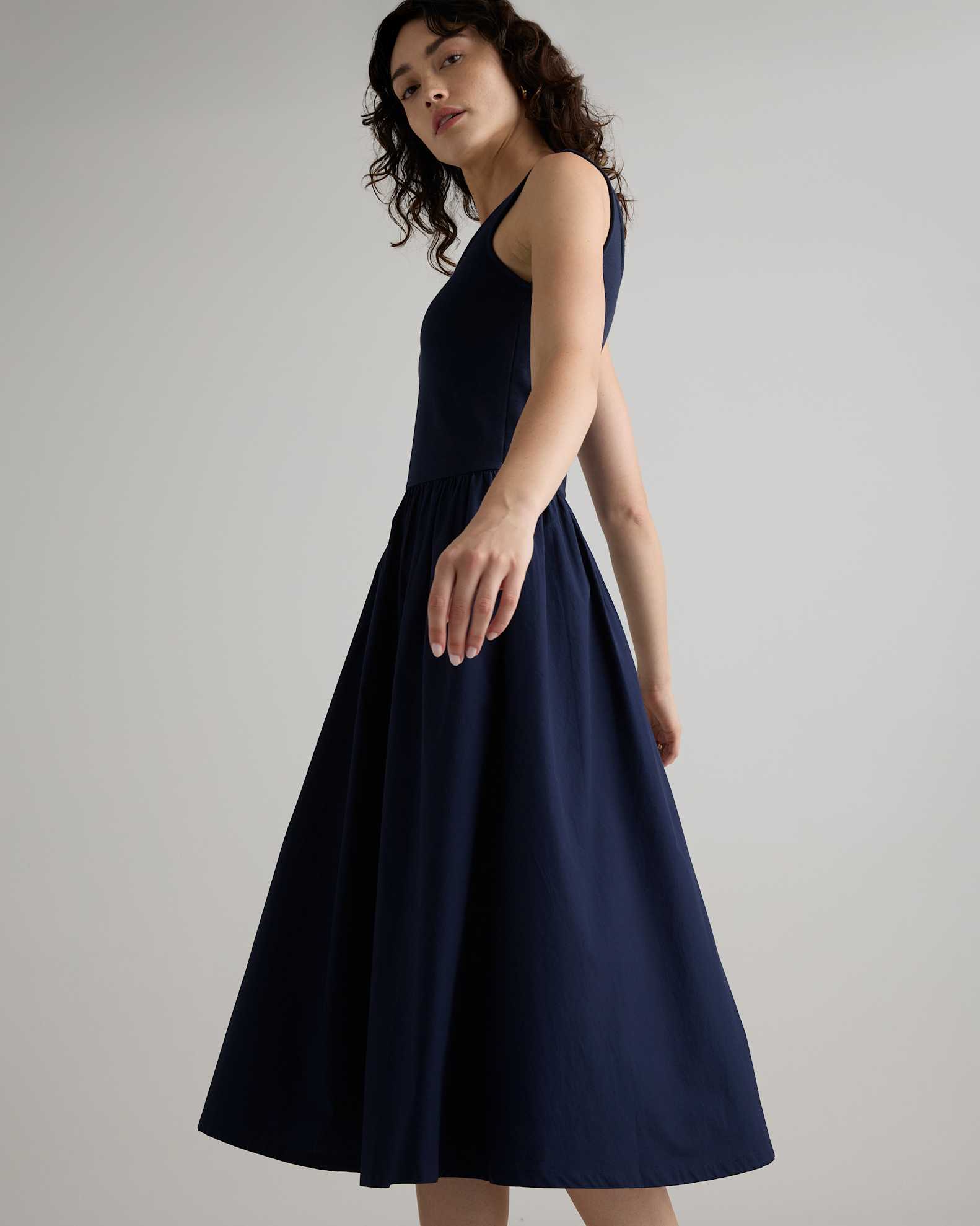 Cotton Mixed Media Tank Dress in Navy Cotton Mixed Media Tank Dress in Navy