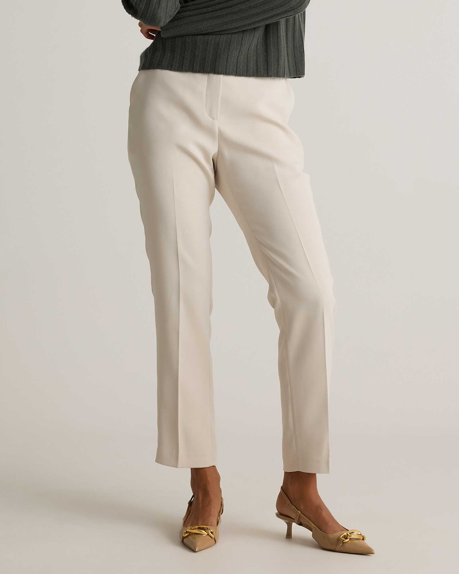 Quince stretch crepe high-rise ankle pant sand