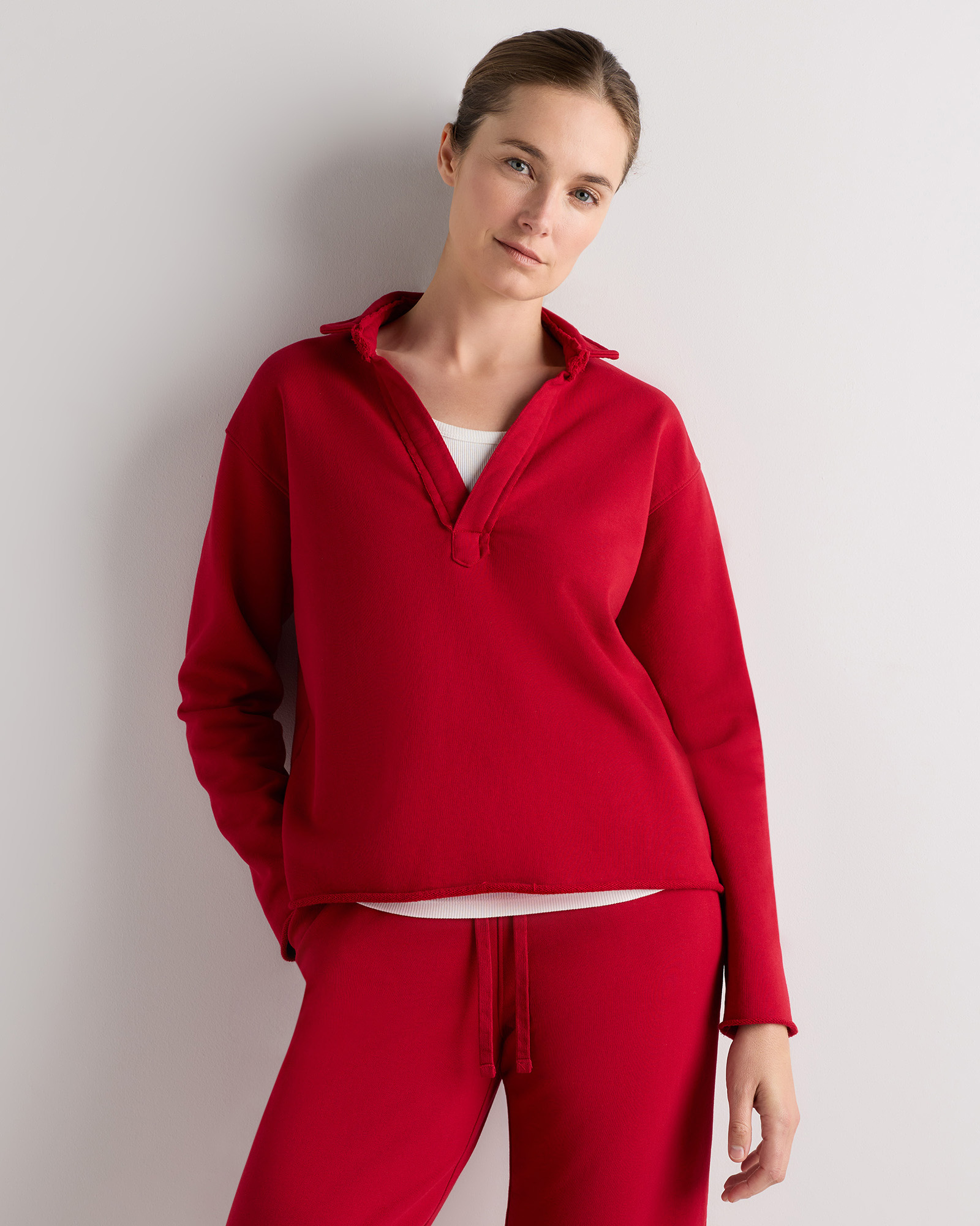 Ruby Red Organic French Terry Henley