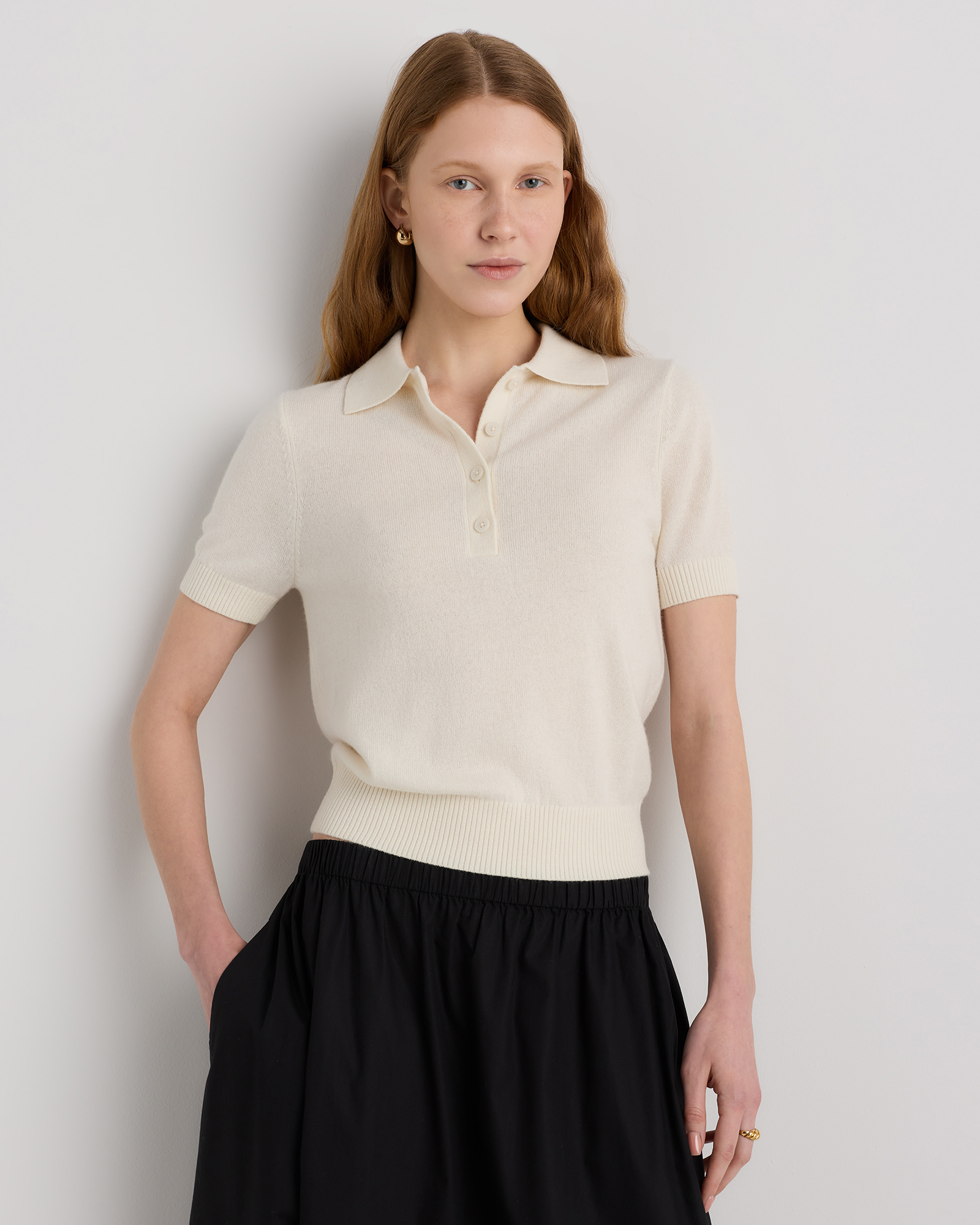 Ivory Mongolian Cashmere Short Sleeve Polo