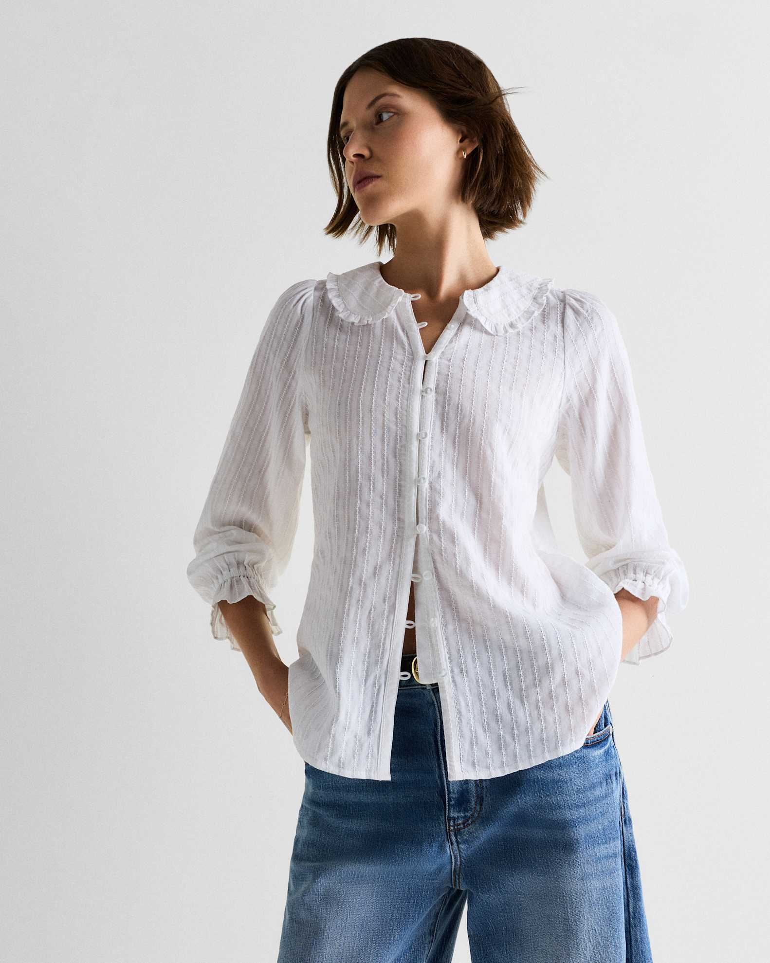 Embroidered Cotton Ruffle Collar Long Sleeve Blouse Embroidered Cotton Ruffle Collar Long Sleeve Blouse