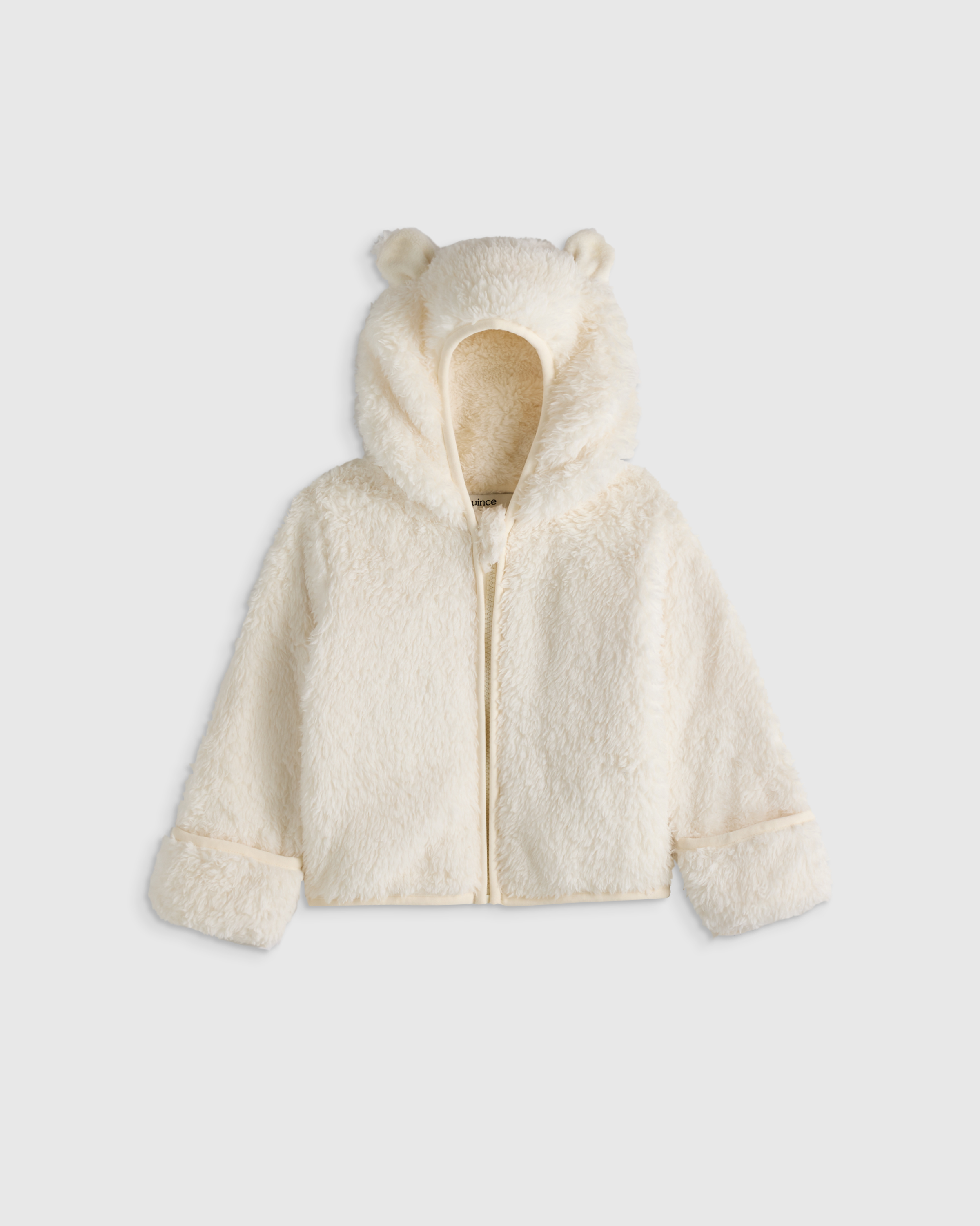 Ivory Recycled Sherpa Fleece Bear Hood Jacket