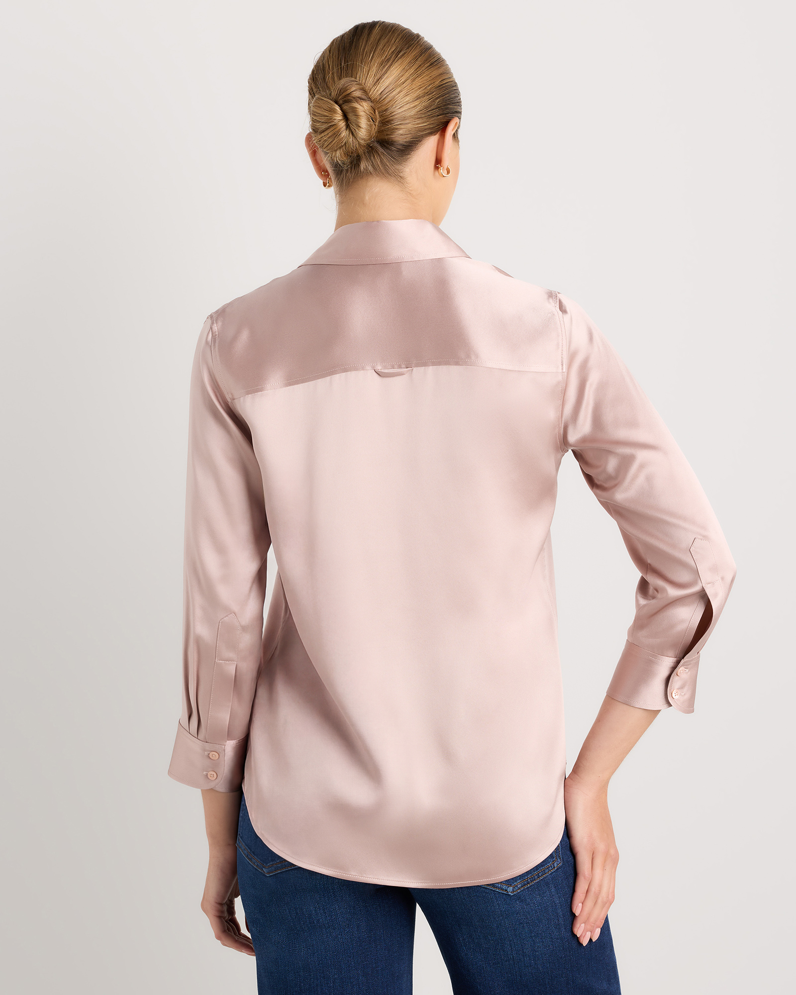 100% Washable Silk Three-Quarter Sleeve Shirt in Vintage Pink