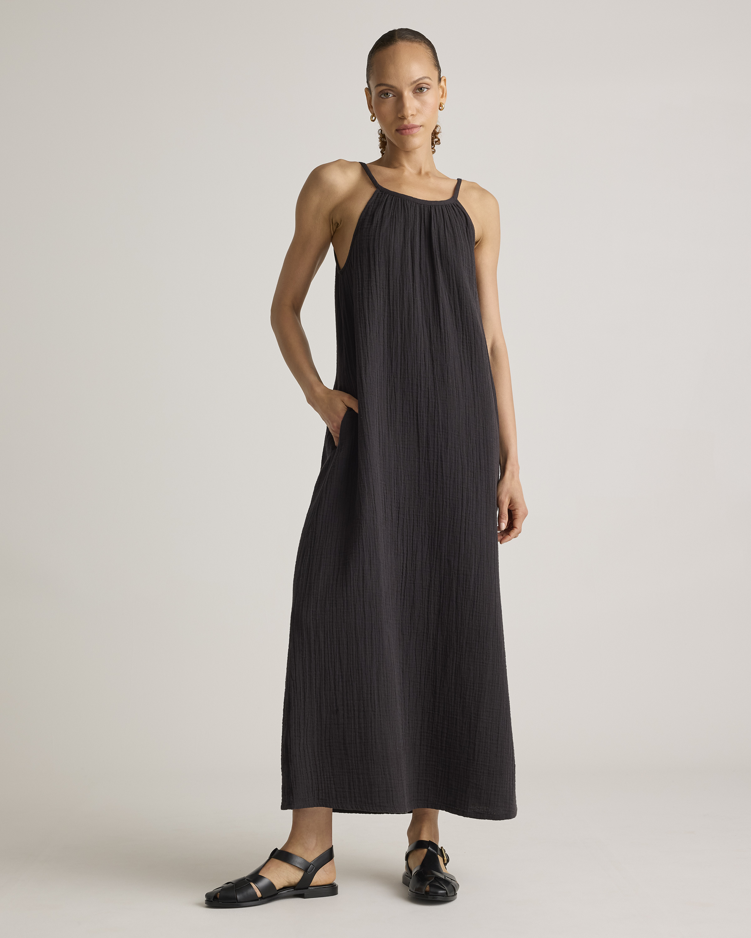 Black 100% Organic Cotton Gauze Sleeveless Maxi Dress