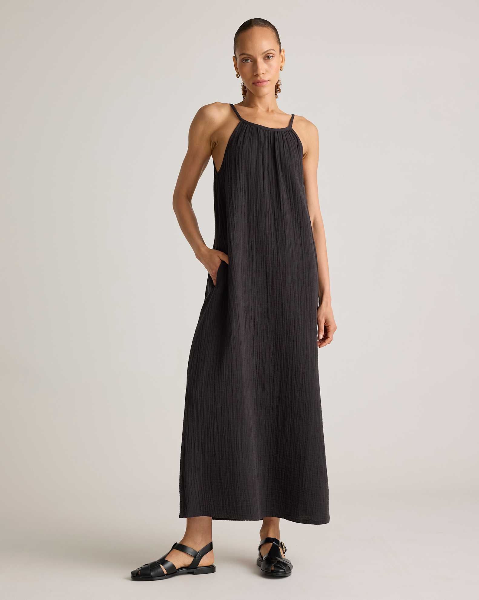 100% Organic Cotton Gauze Sleeveless Maxi Dress in Black 100% Organic Cotton Gauze Sleeveless Maxi Dress in Black