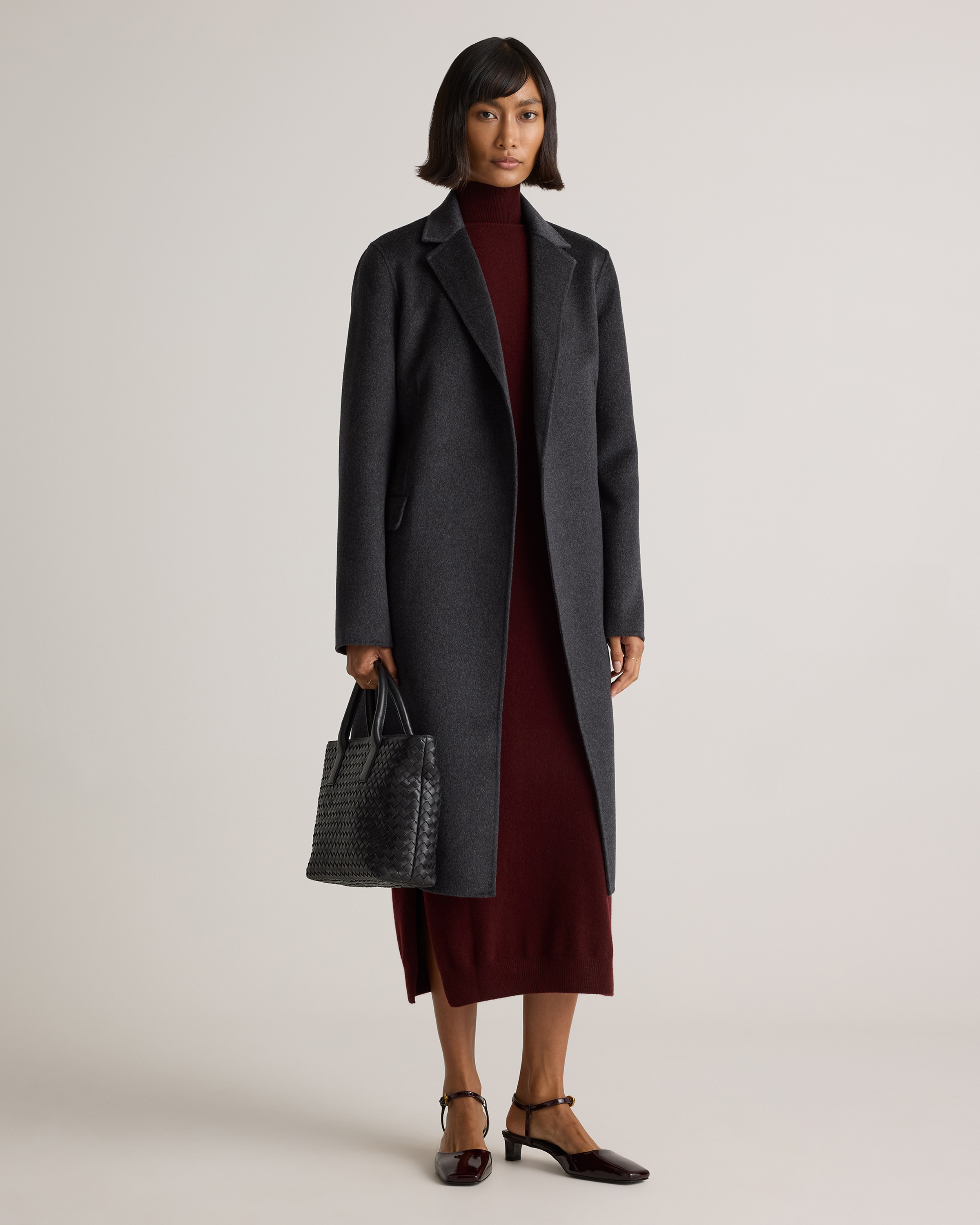 100% Mongolian Cashmere Double-Faced Wrap Coat in Heather Graphite