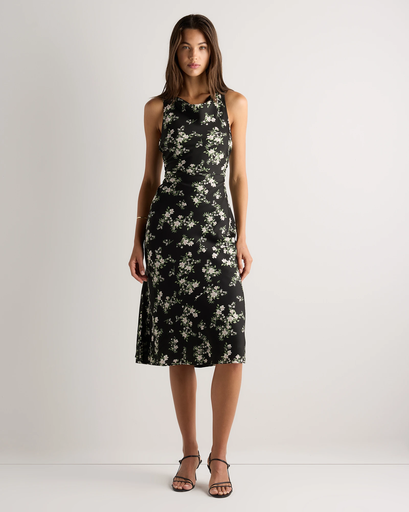 Washable Stretch Silk High Neck Midi Dress