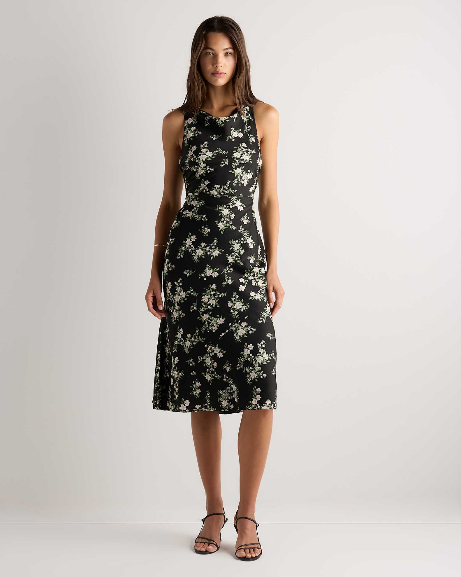 Washable Stretch Silk High Neck Midi Dress in Black Vintage Pink Petite Floral Washable Stretch Silk High Neck Midi Dress in Black Vintage Pink Petite Floral