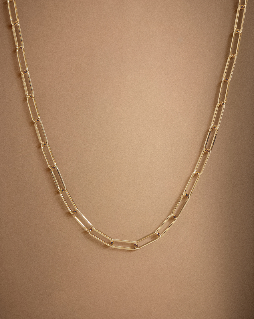 Yellow Gold Collier de chaîne trombone en or 14 carats