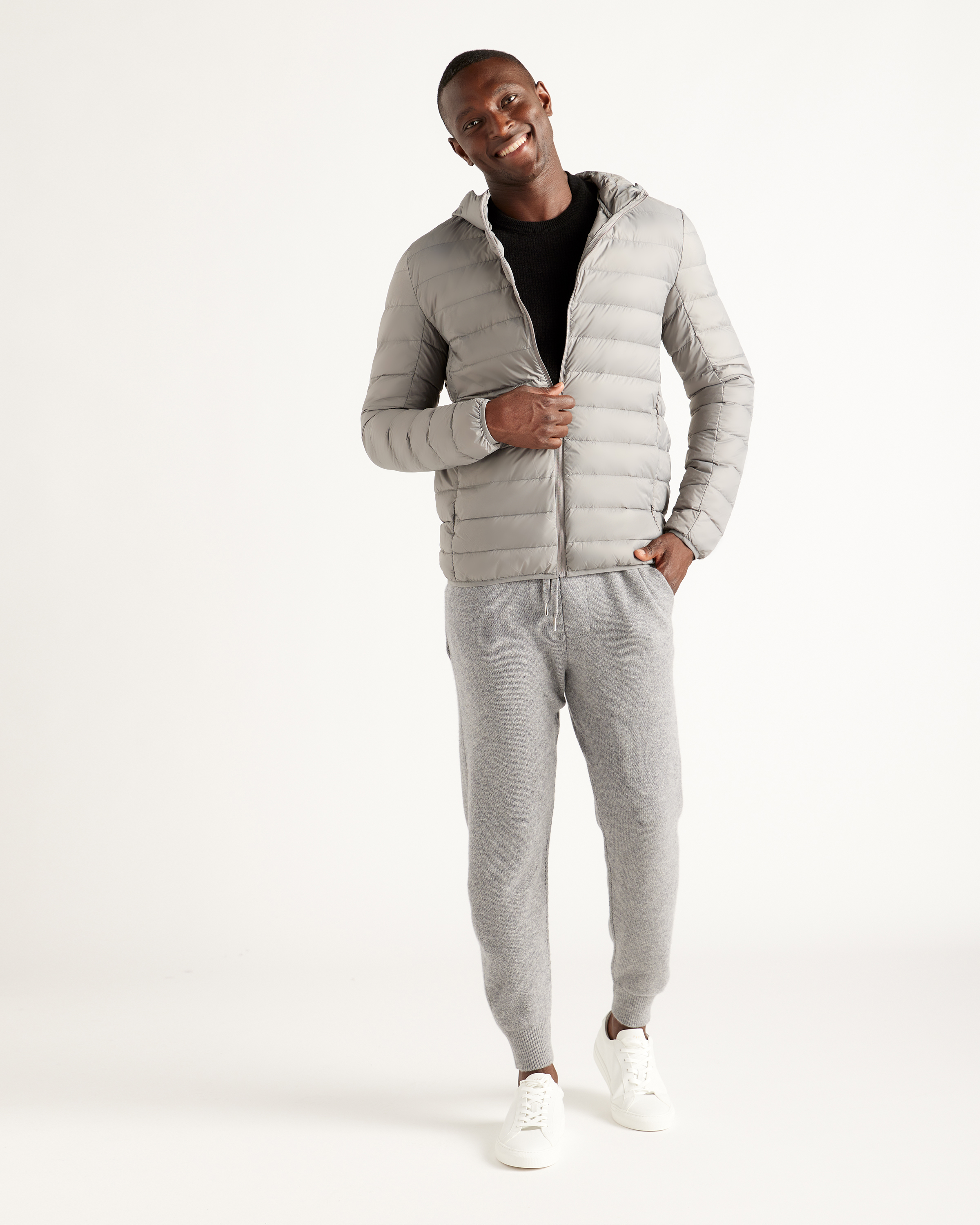 Light Grey Lightweight Down Hooded Puffer Jacket