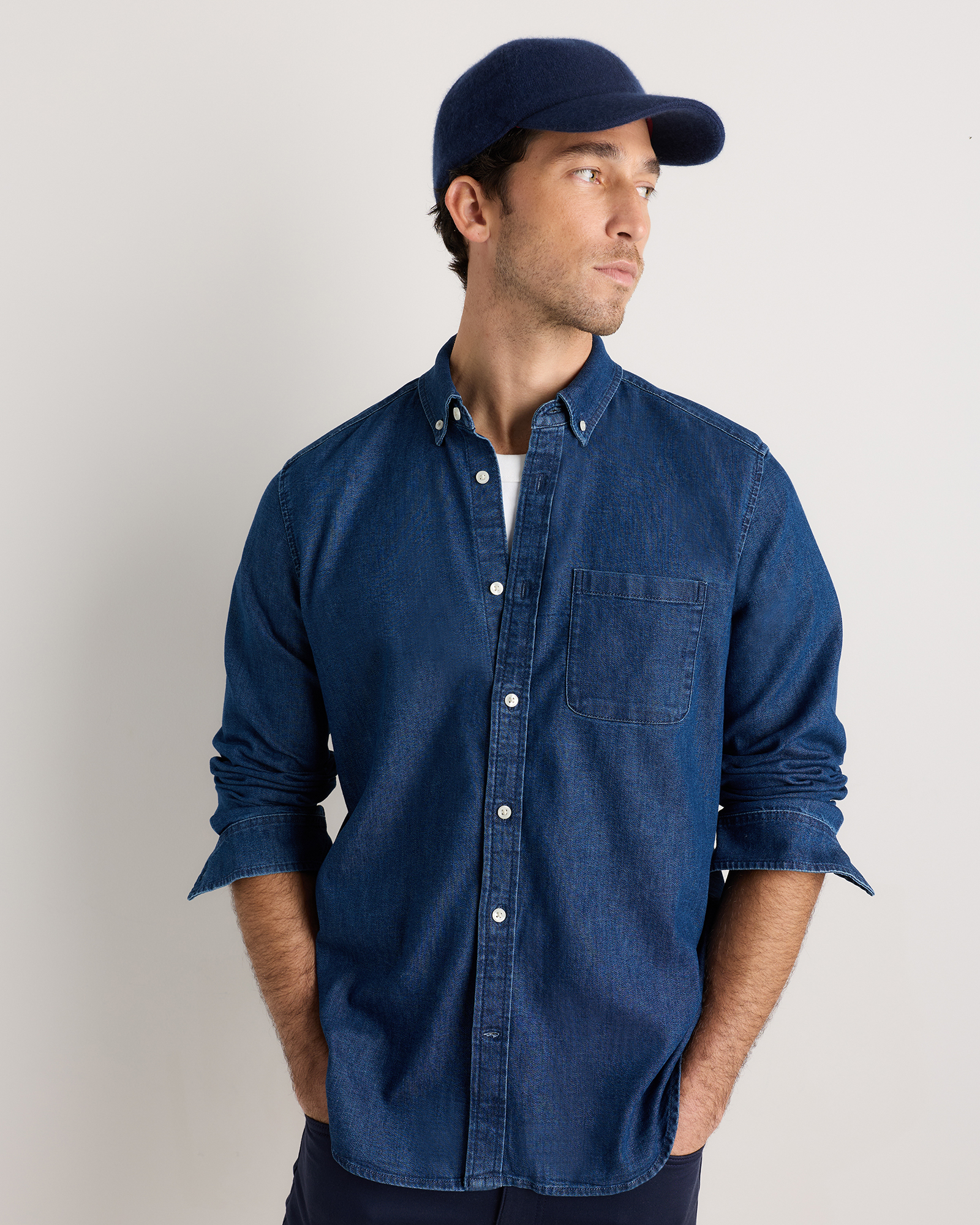 Quince 100% Cashmere Baseball Cap Navy XS/S Fleece Lined Hat Logoless Cashmere Baseball Cap in True Navy | Quince Canada main image 4