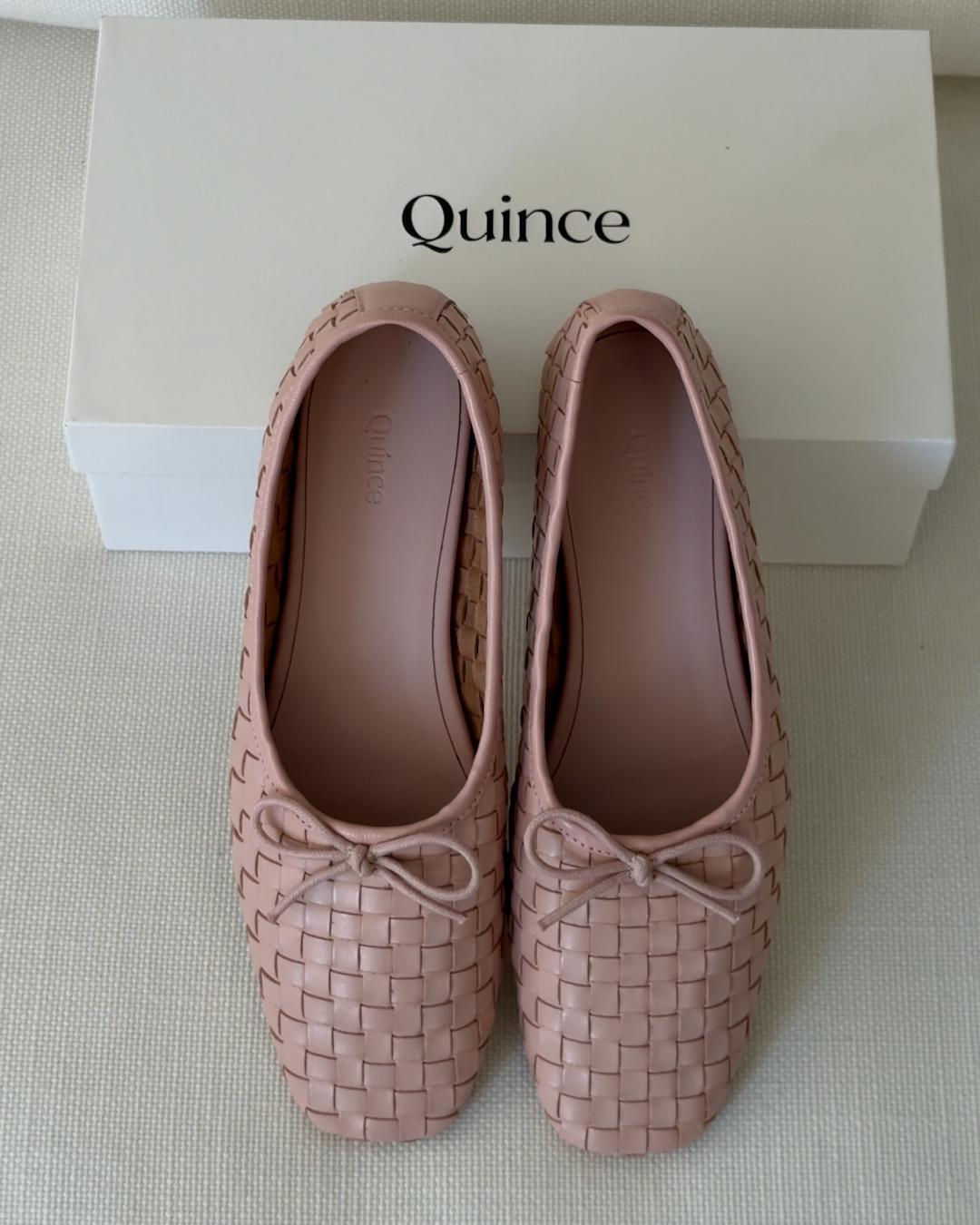 Italian Leather Handwoven Square Toe Ballet Flat - PDP Video Thumbnail (Shell Pink, 4x5)
