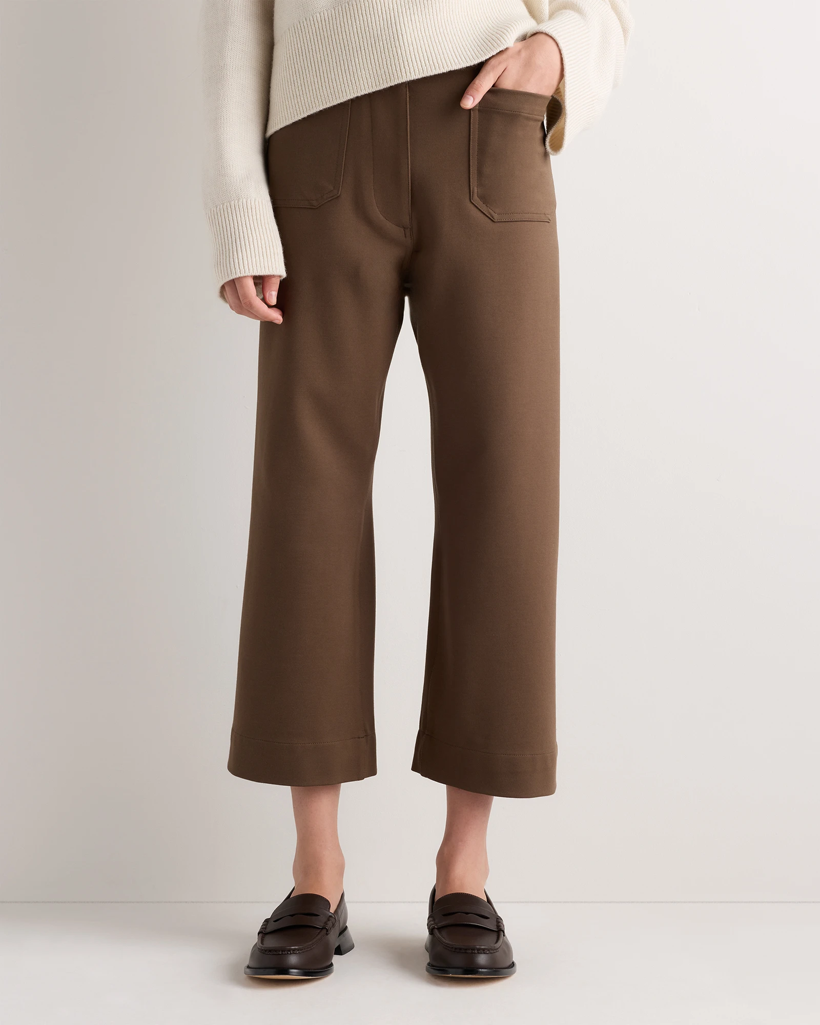 Women's Ultra-Stretch Ponte Cropped Wide Leg Pants