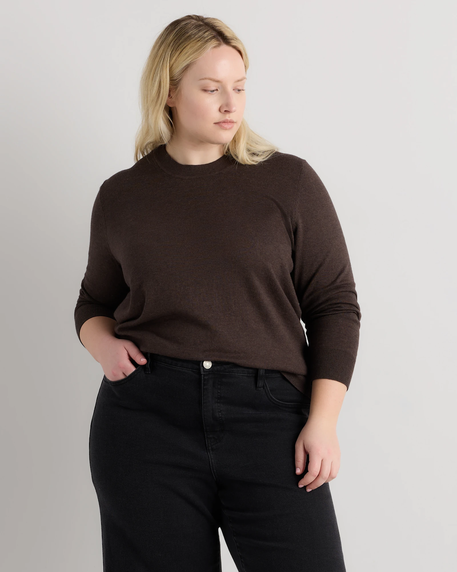 Lightweight Cotton Cashmere Crew Sweater - Plus Size