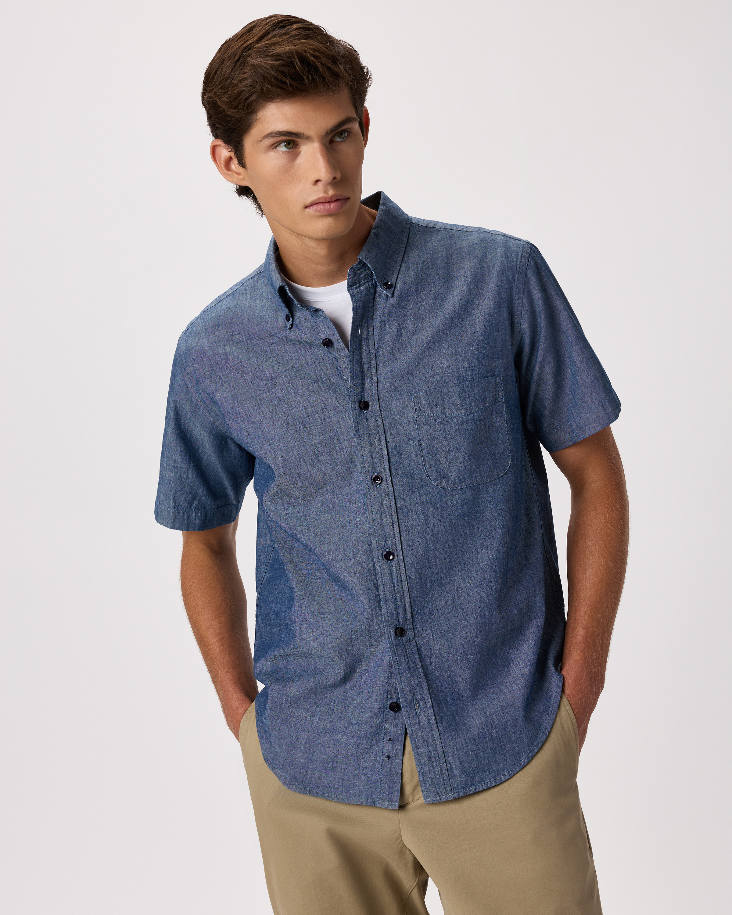 Dark Chambray 100% Organic Chambray Short Sleeve Shirt