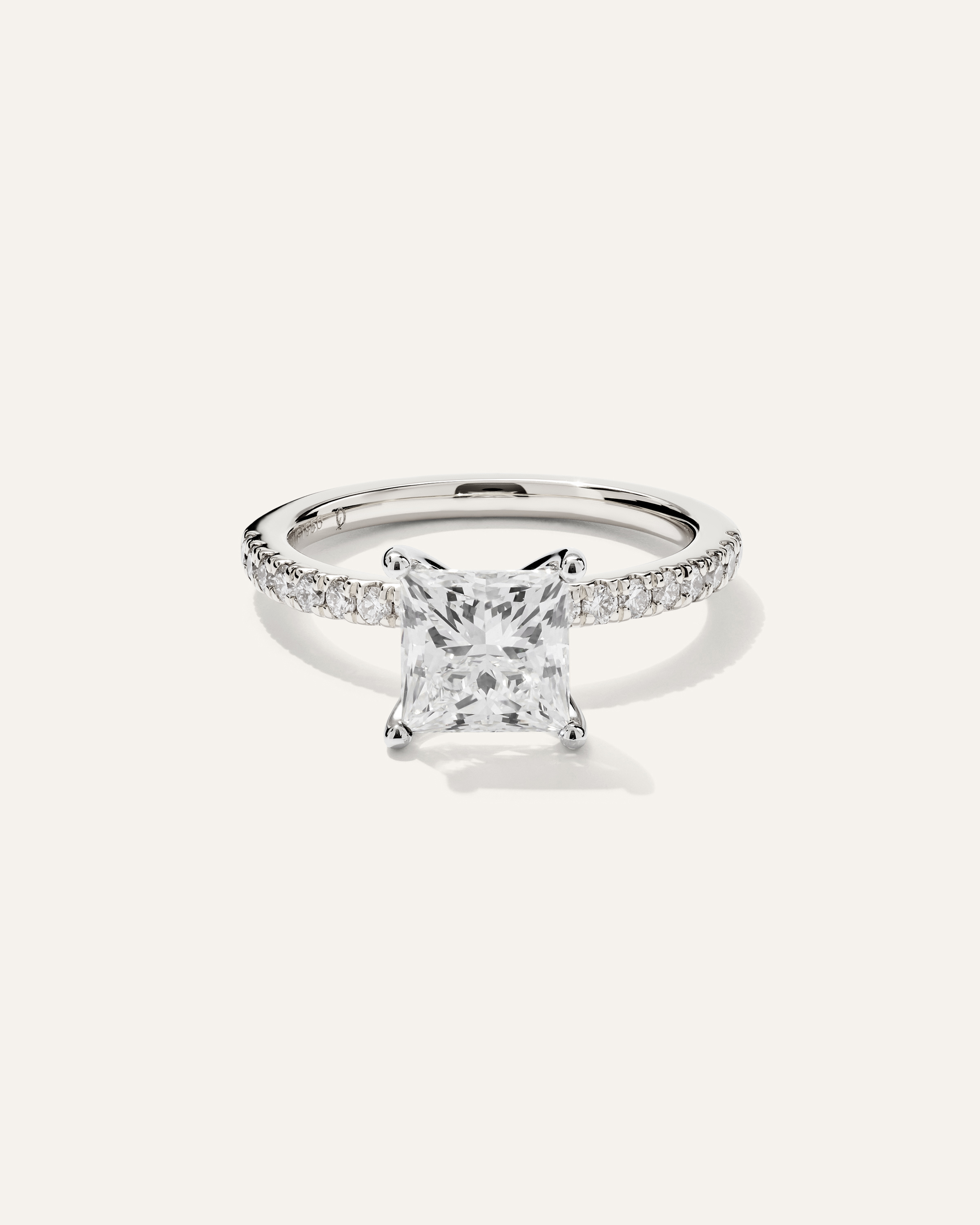 White Gold Lab Grown Diamond Princess Petite Pave Engagement Ring - 2ct
