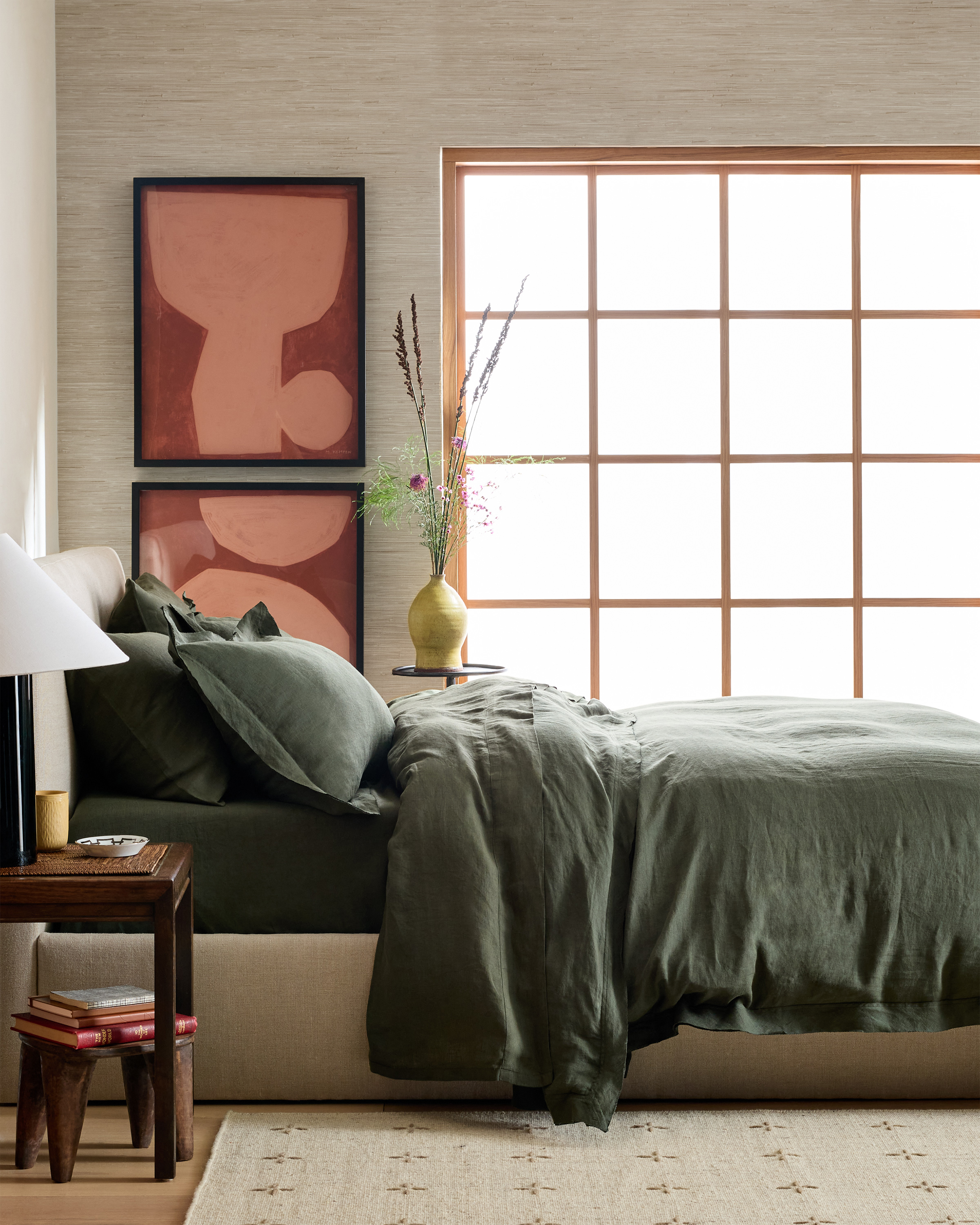 Pine European Linen Double Flange Duvet Cover