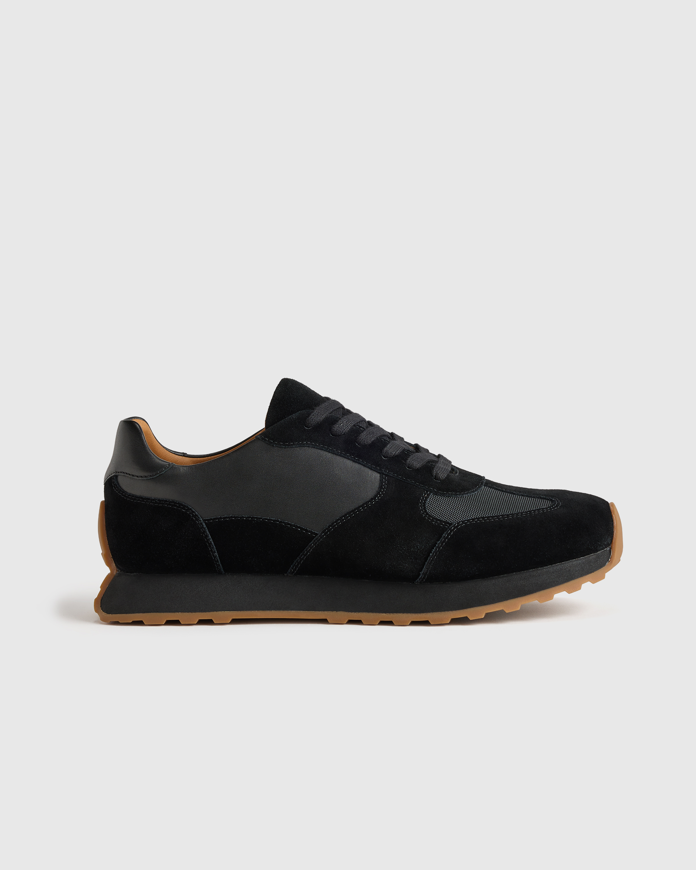 Black Italian Leather and Suede Retro Runner