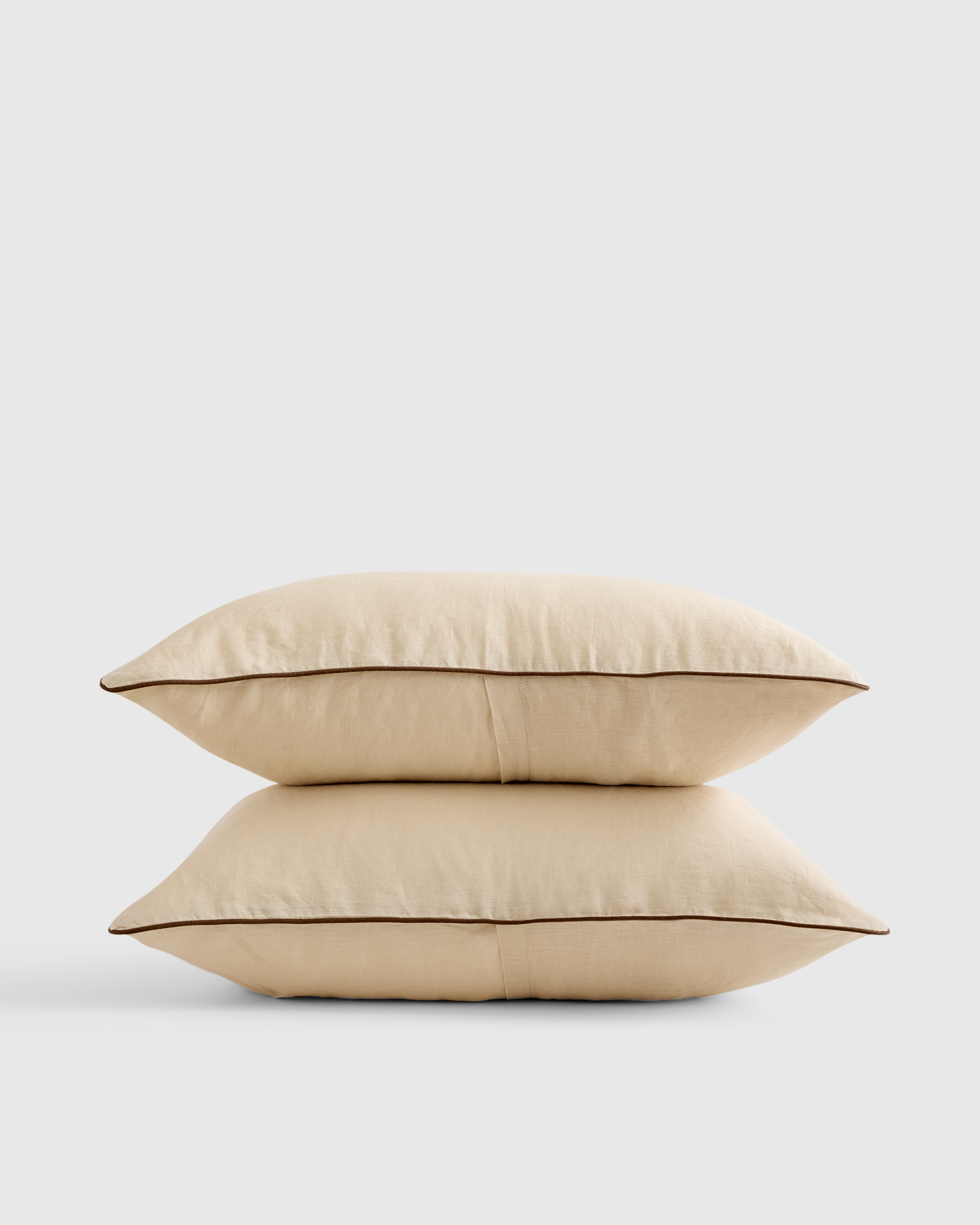Oat/Espresso European Linen Piped Sham Set