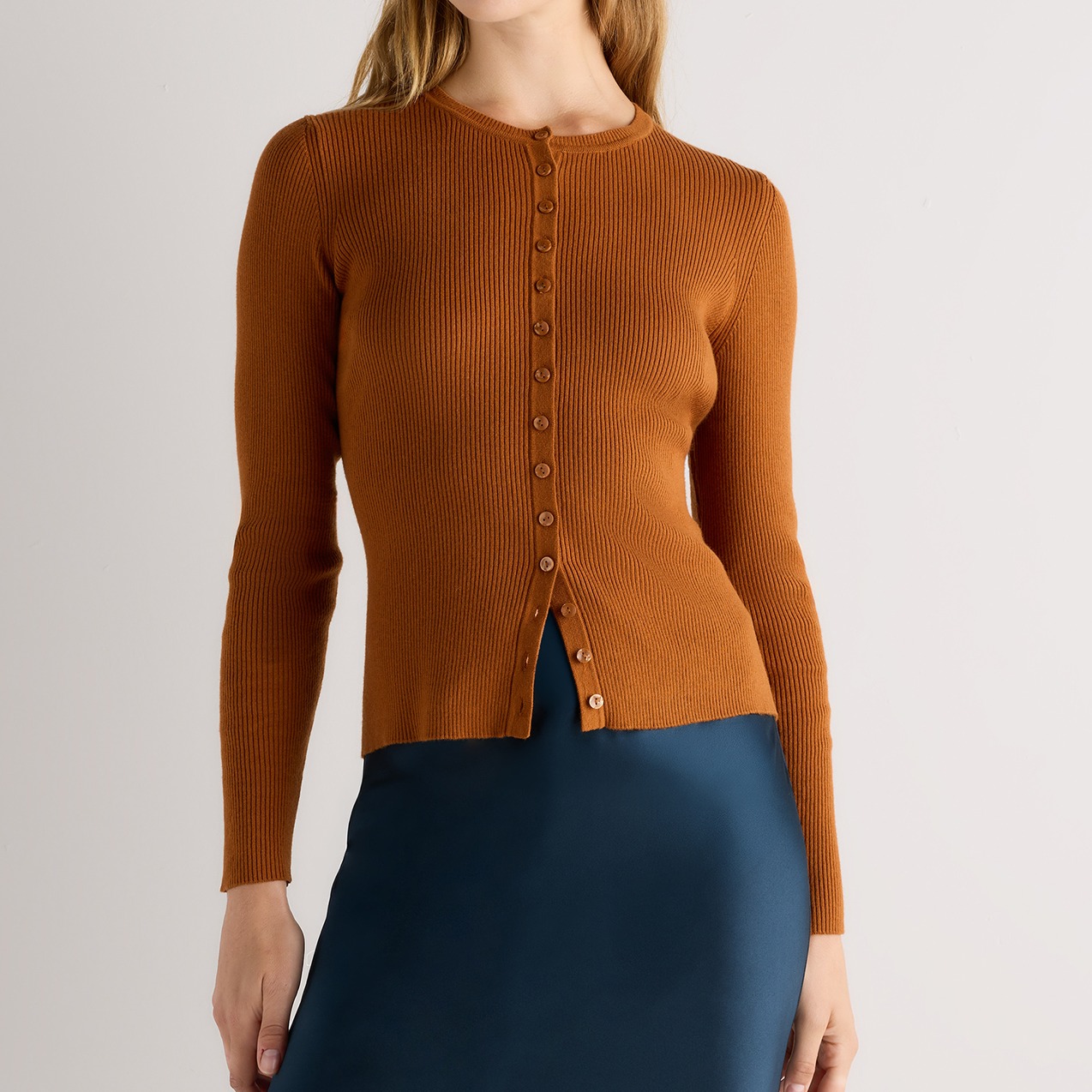 Shades of Fall - All bubble - Rustica Brown ribbed cardigan