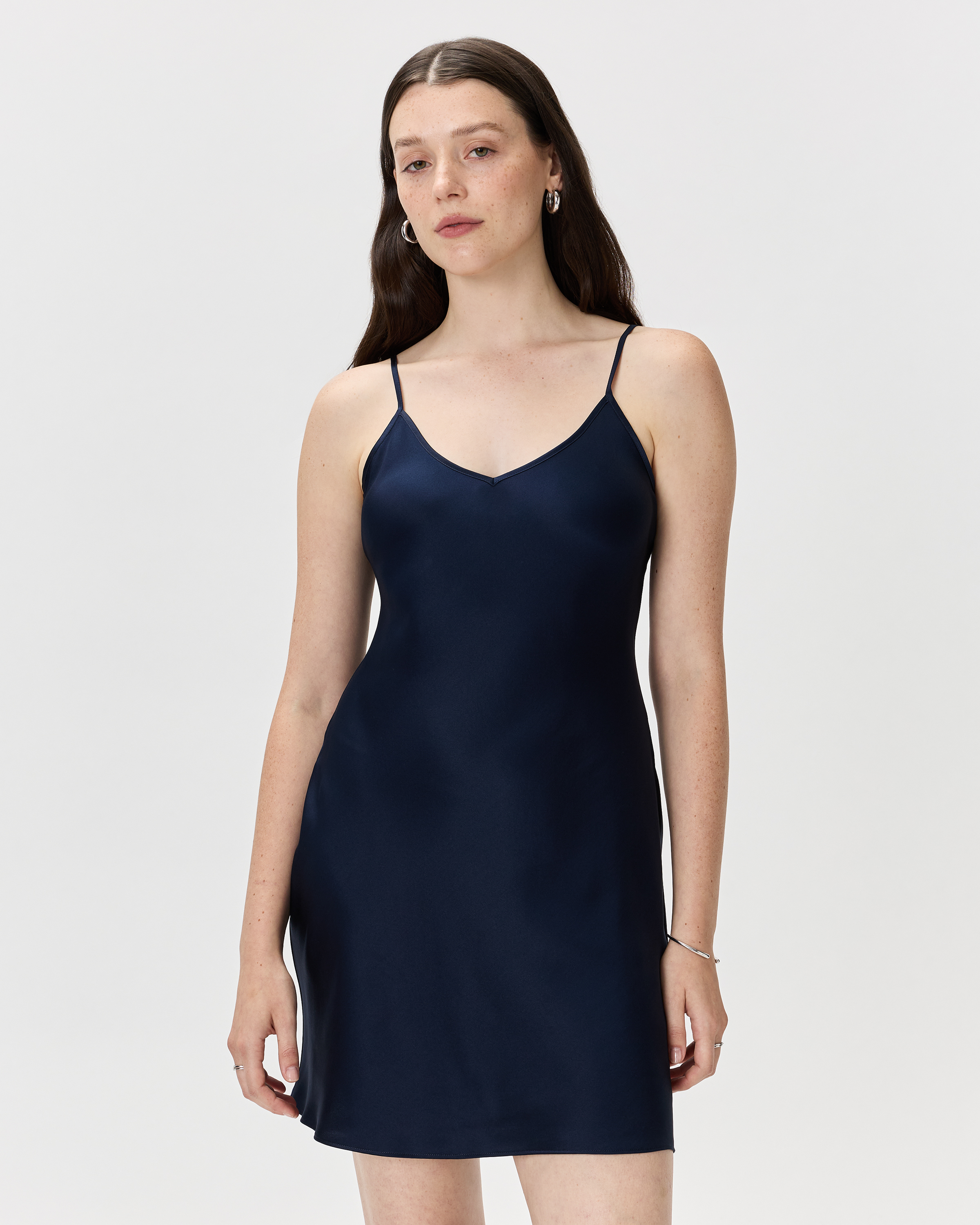 Navy 100% Washable Silk Mini Slip Dress