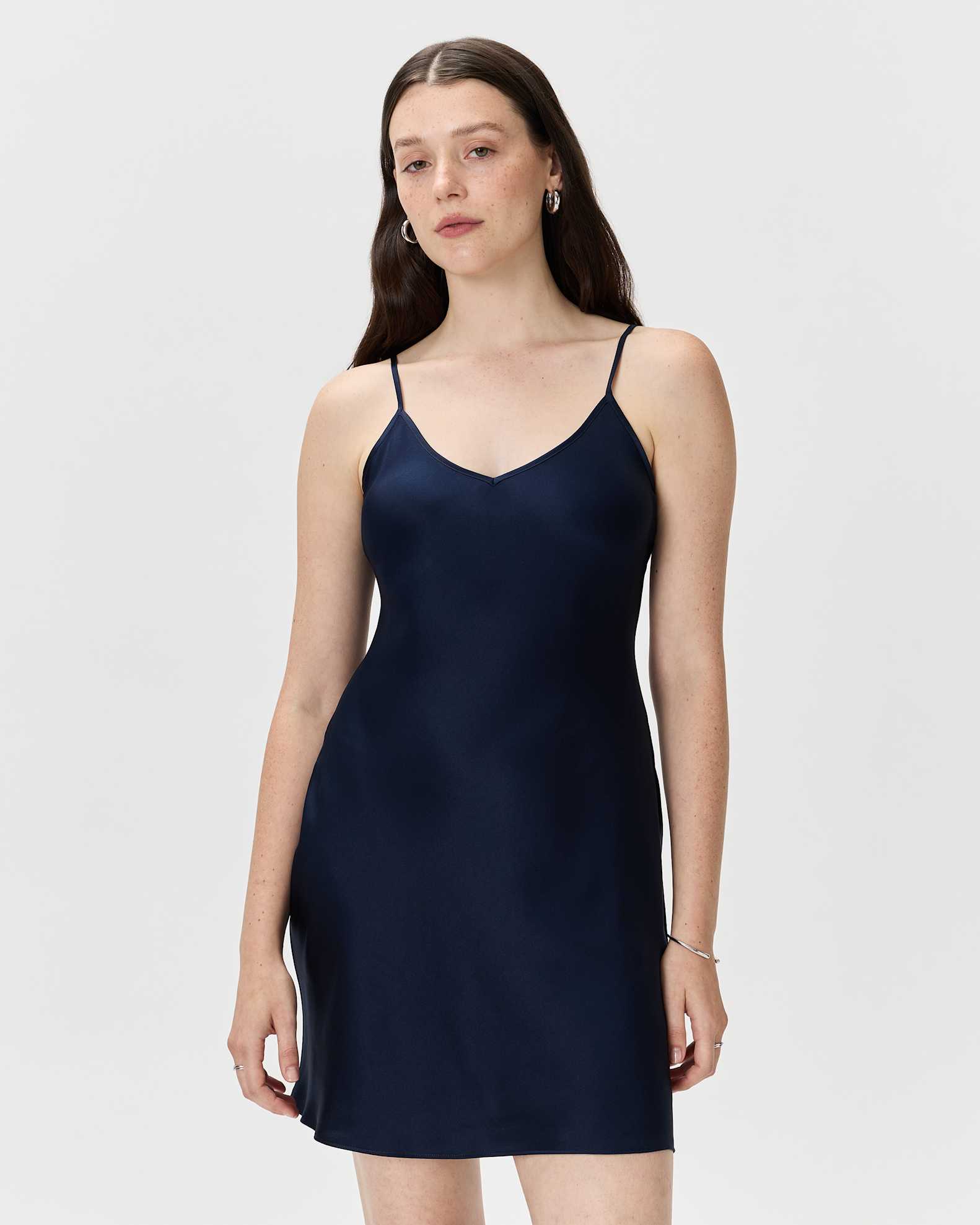 100% Washable Silk Mini Slip Dress in Navy 100% Washable Silk Mini Slip Dress in Navy