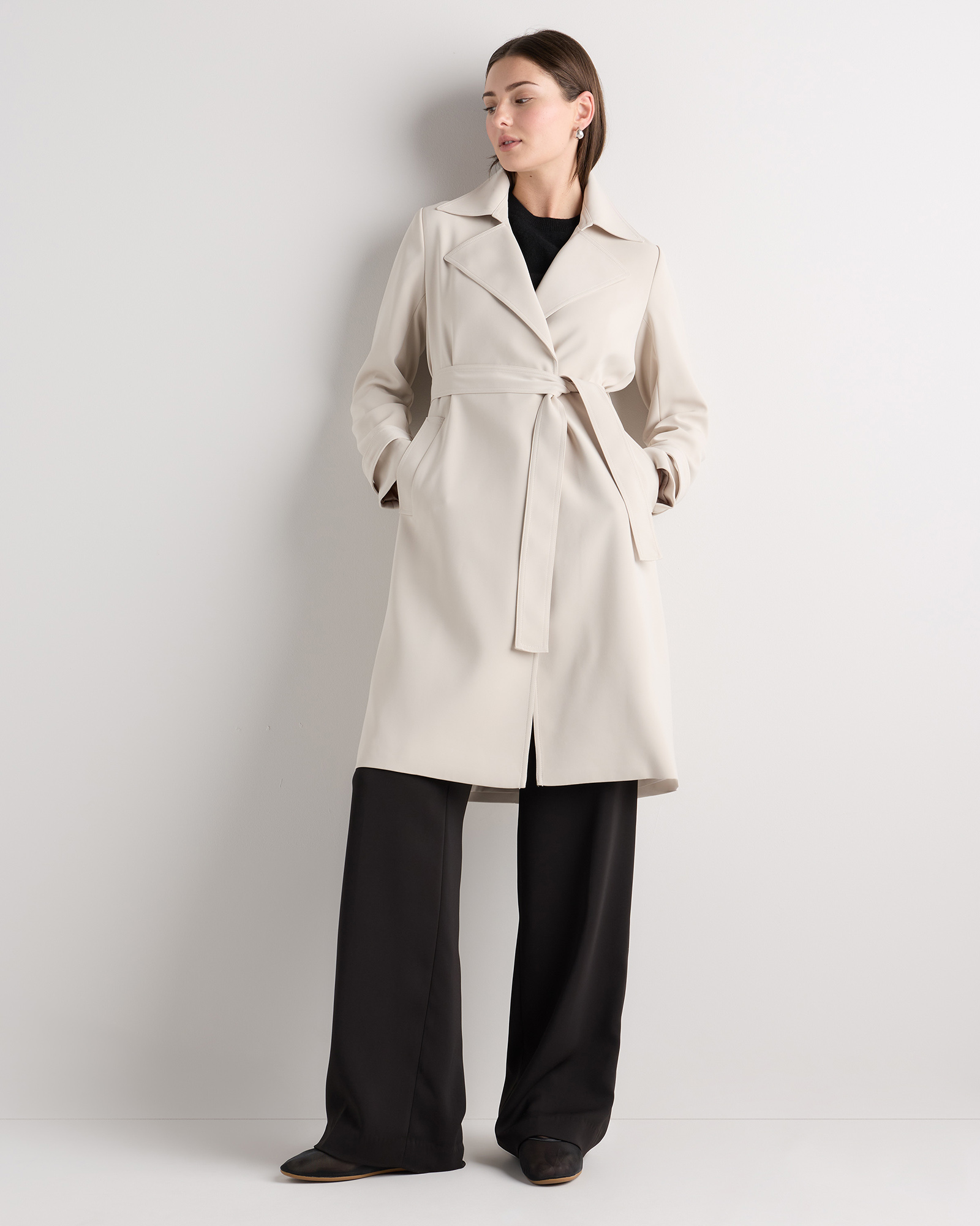 Sand Stretch Crepe Trench Coat