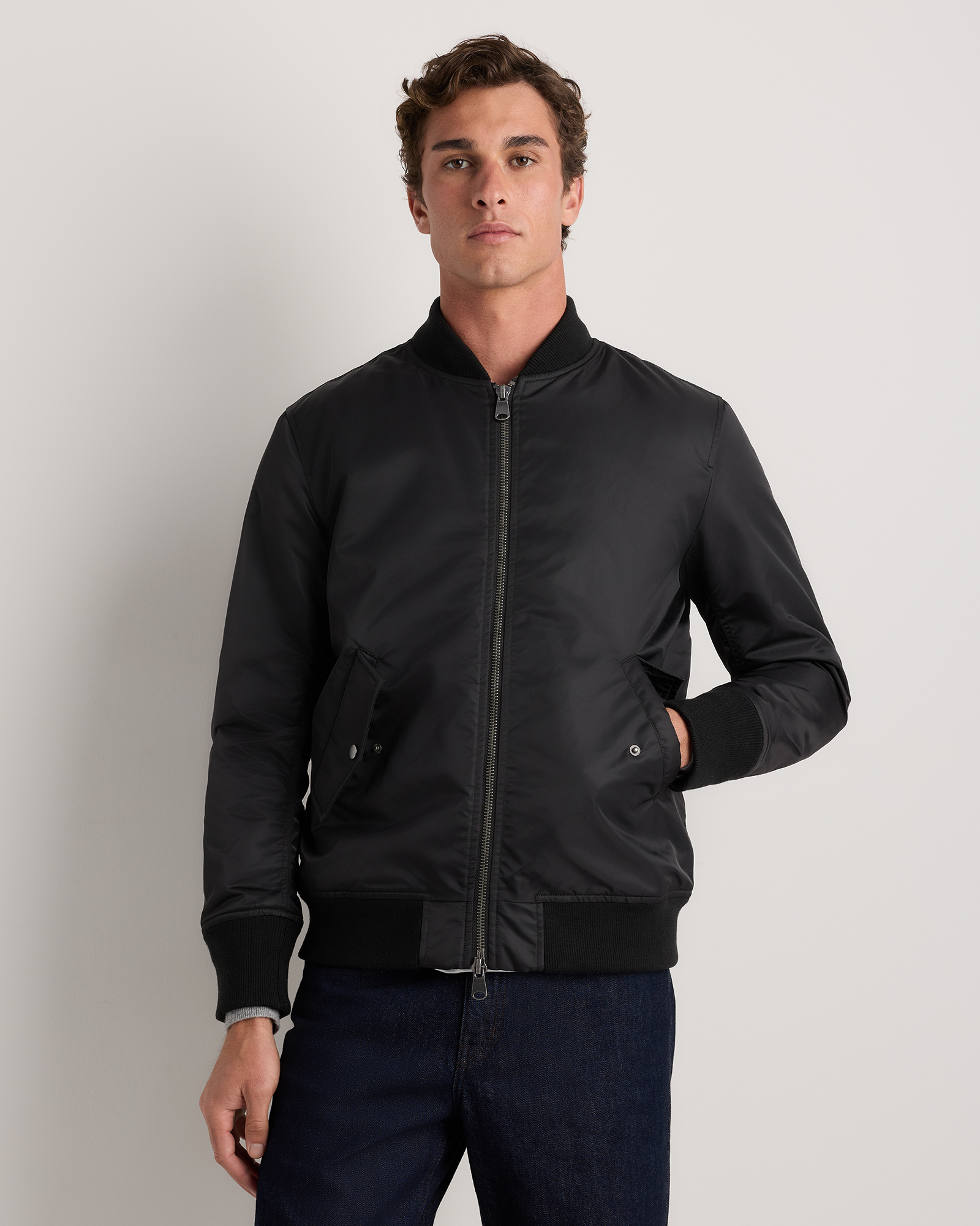 Quince Men's Flight Nylon Bomber Jacket In Black
