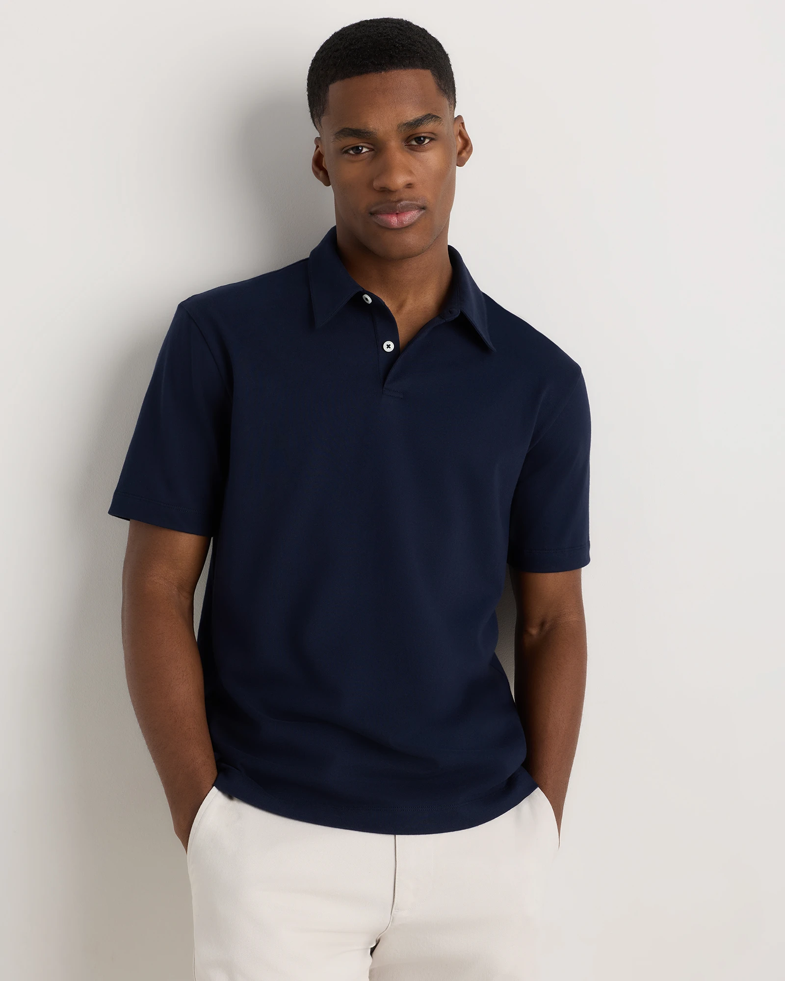Men's 100% Organic Sueded Cotton Jersey Polo in Deep Navy