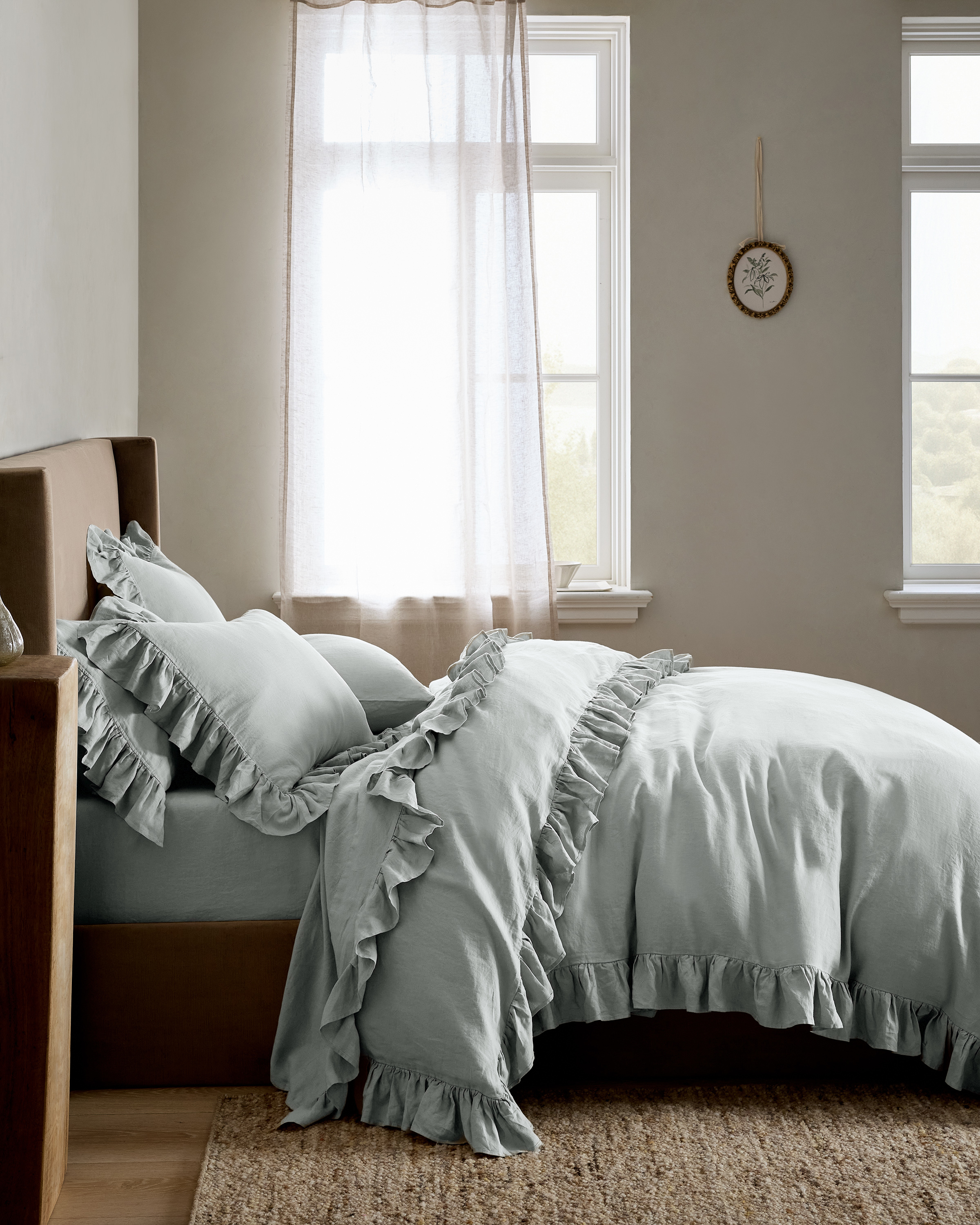 Mist European Linen Ruffle Duvet Cover