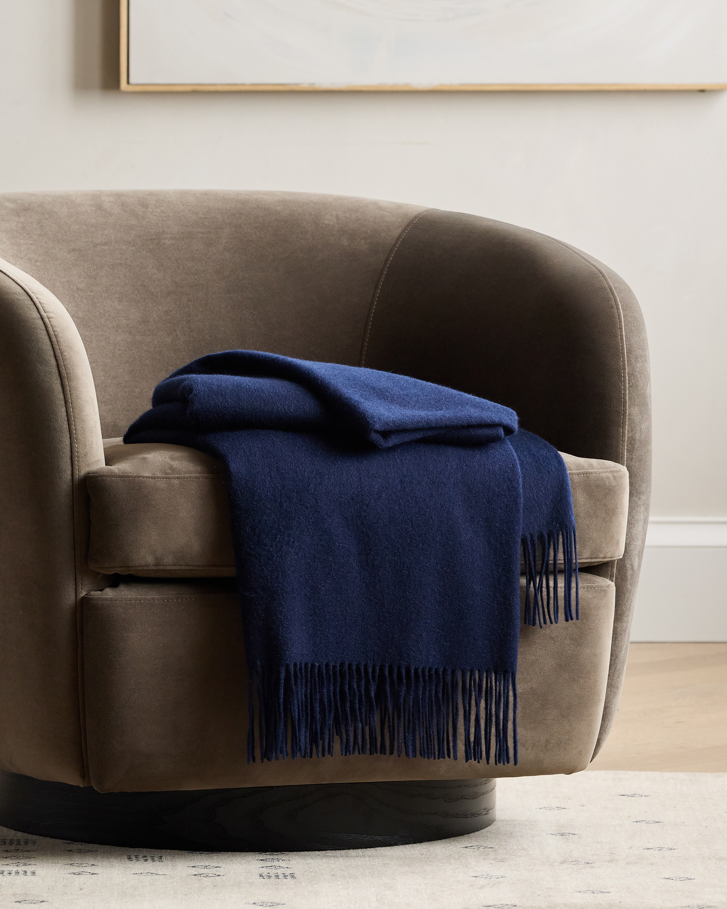True Navy Mongolian Cashmere Throw