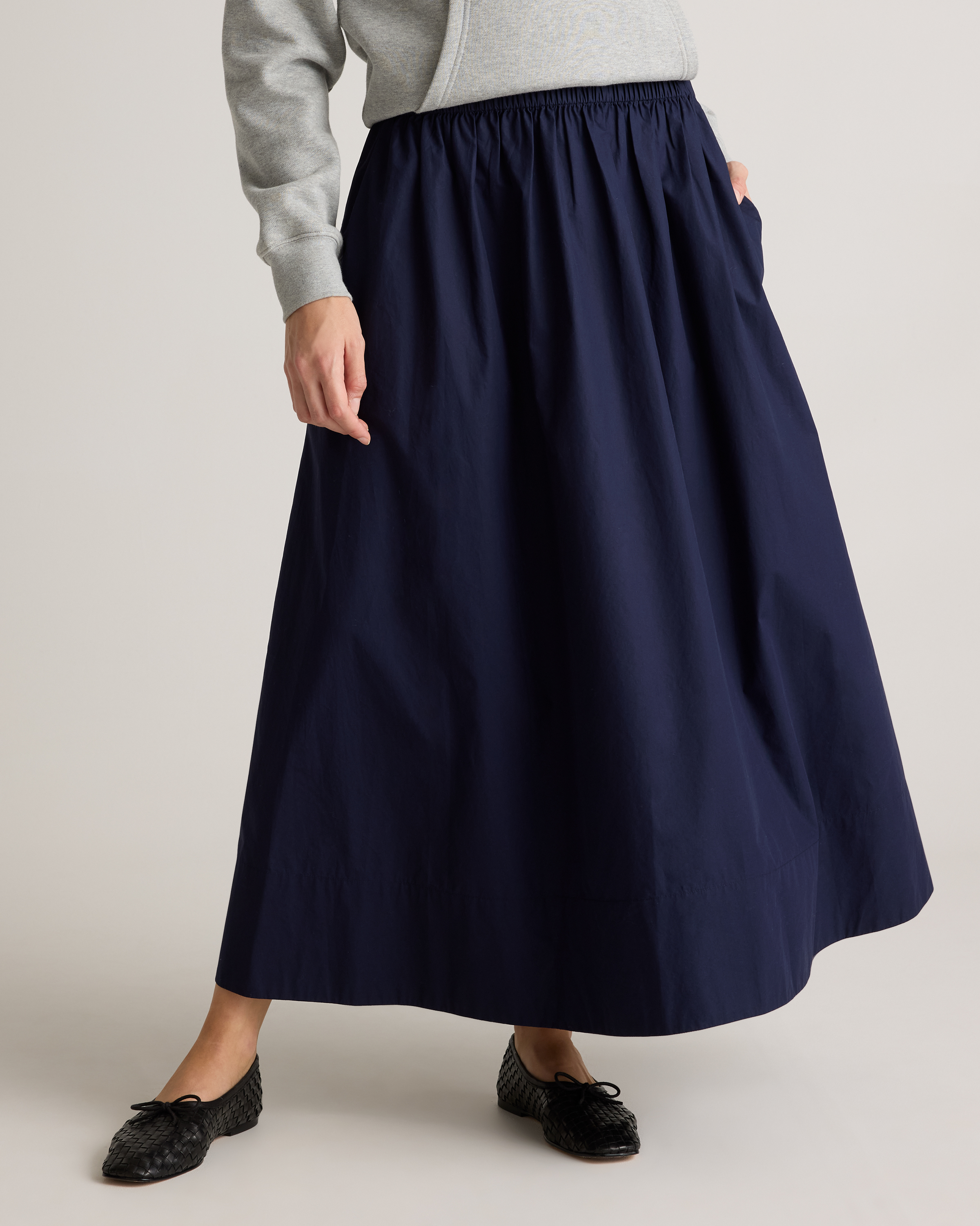 スカート Cotton Broadcloth Skirt 100% Organic Cotton Poplin A-line Maxi Skirt