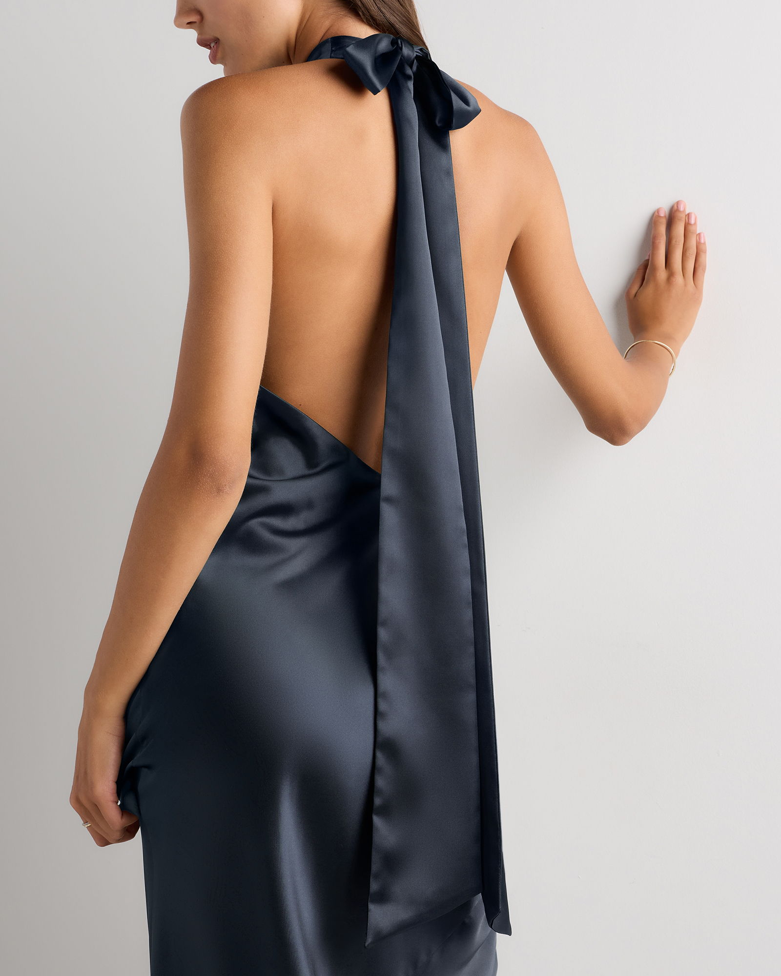 navy blue silk dress Adora 3147 Pleated Long Formal Slit A Line Prom Perfect for holiday parties Women's Catalina Stretch Satin Dress